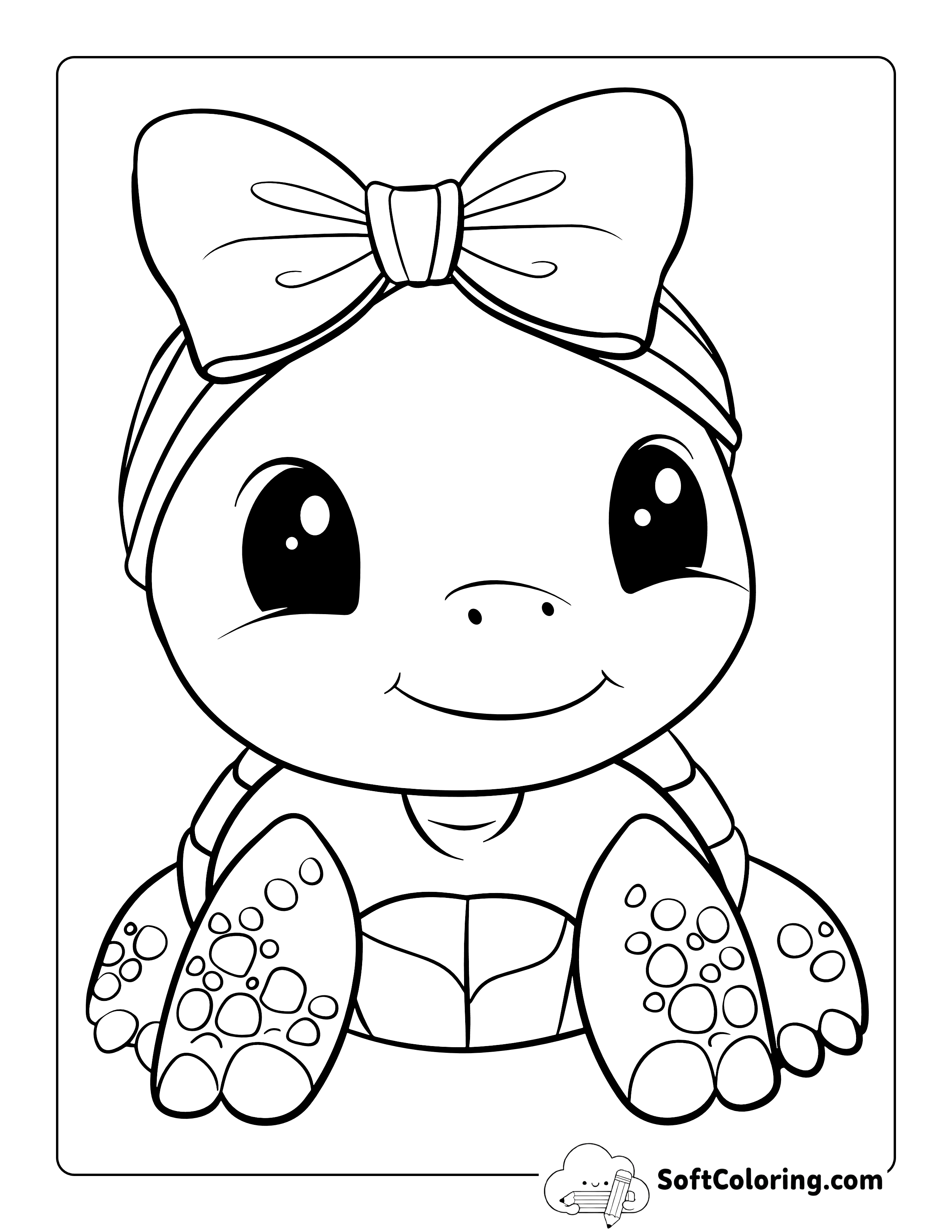 Cute Baby Turtle Coloring Page with Bow