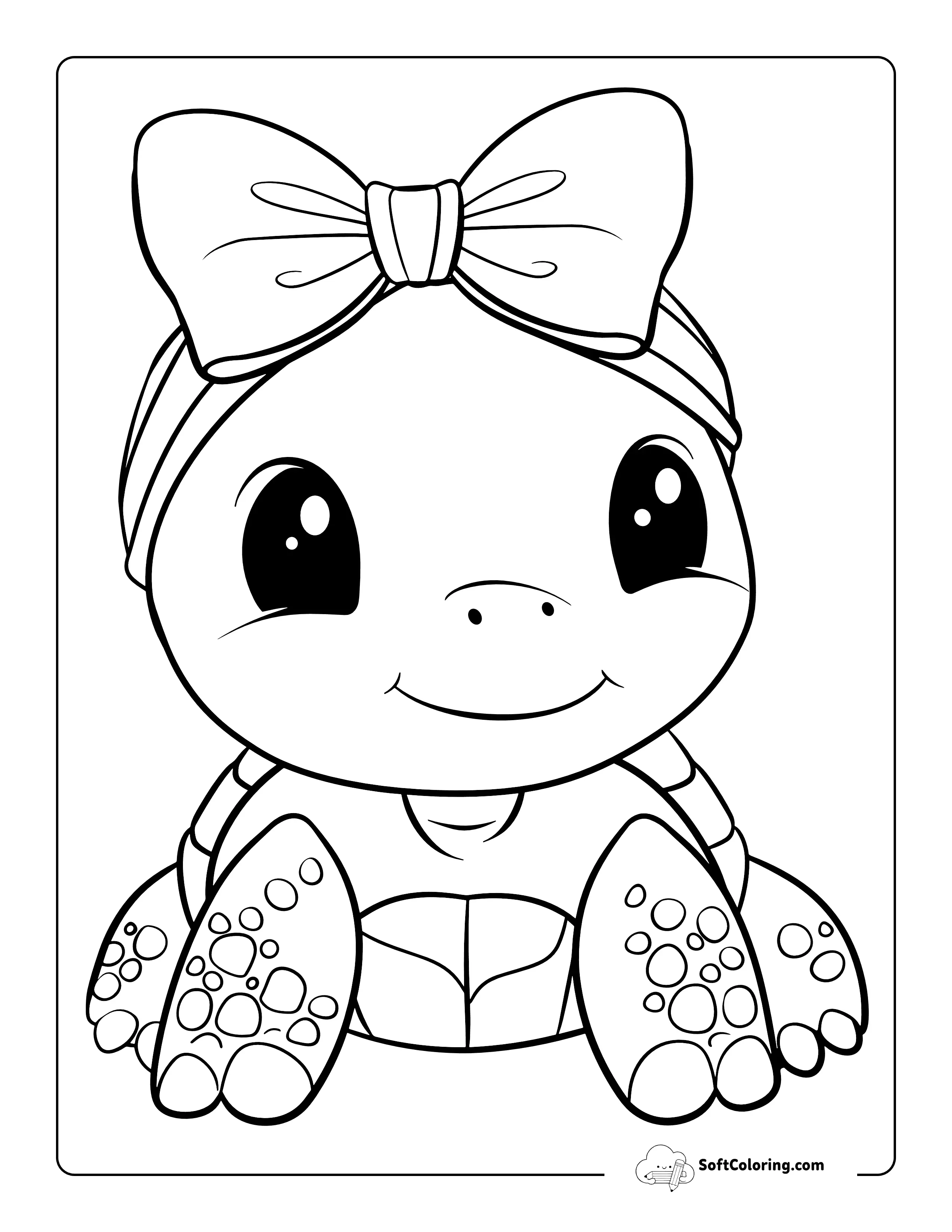 Cute Baby Turtle Coloring Page With Bow