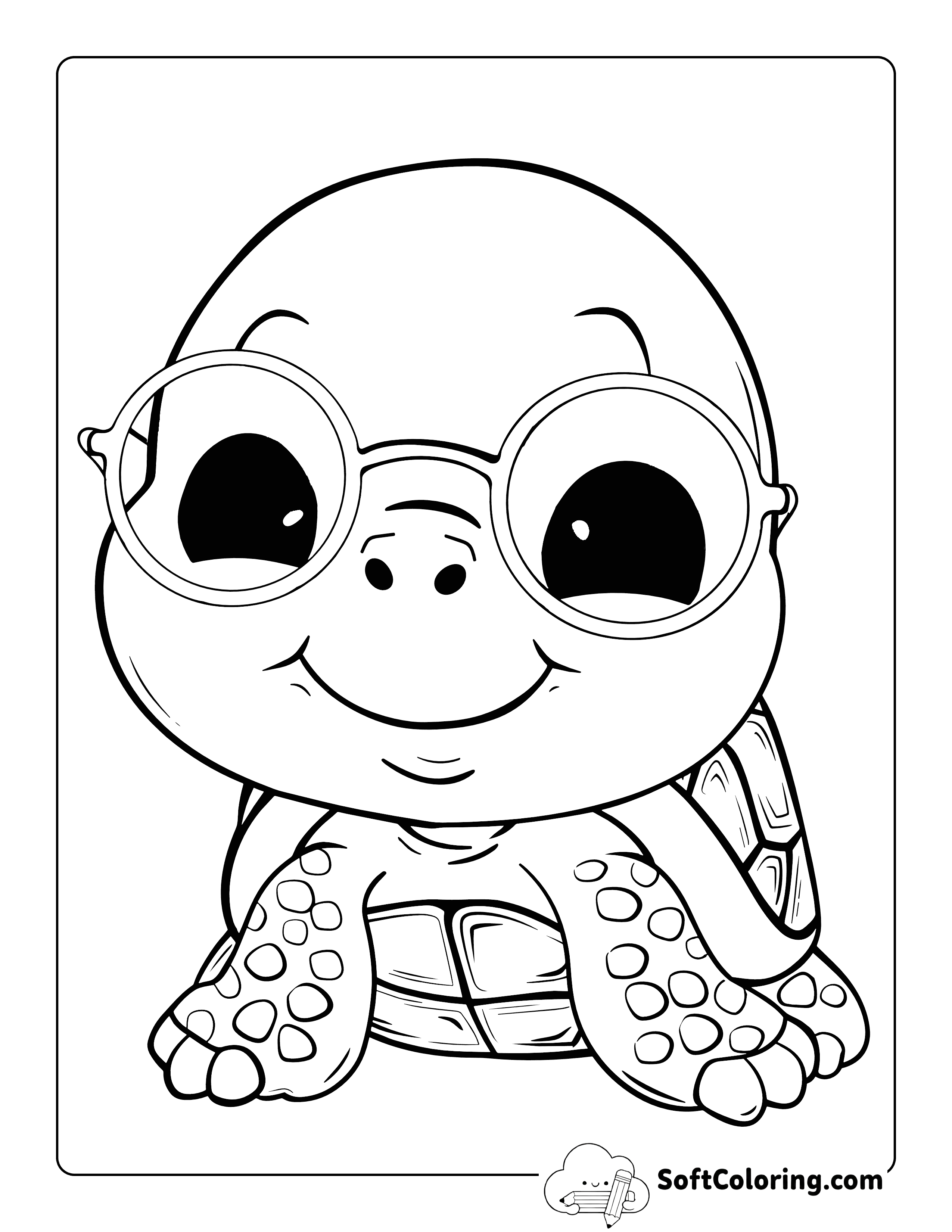 Cute Turtle with Glasses Coloring Page