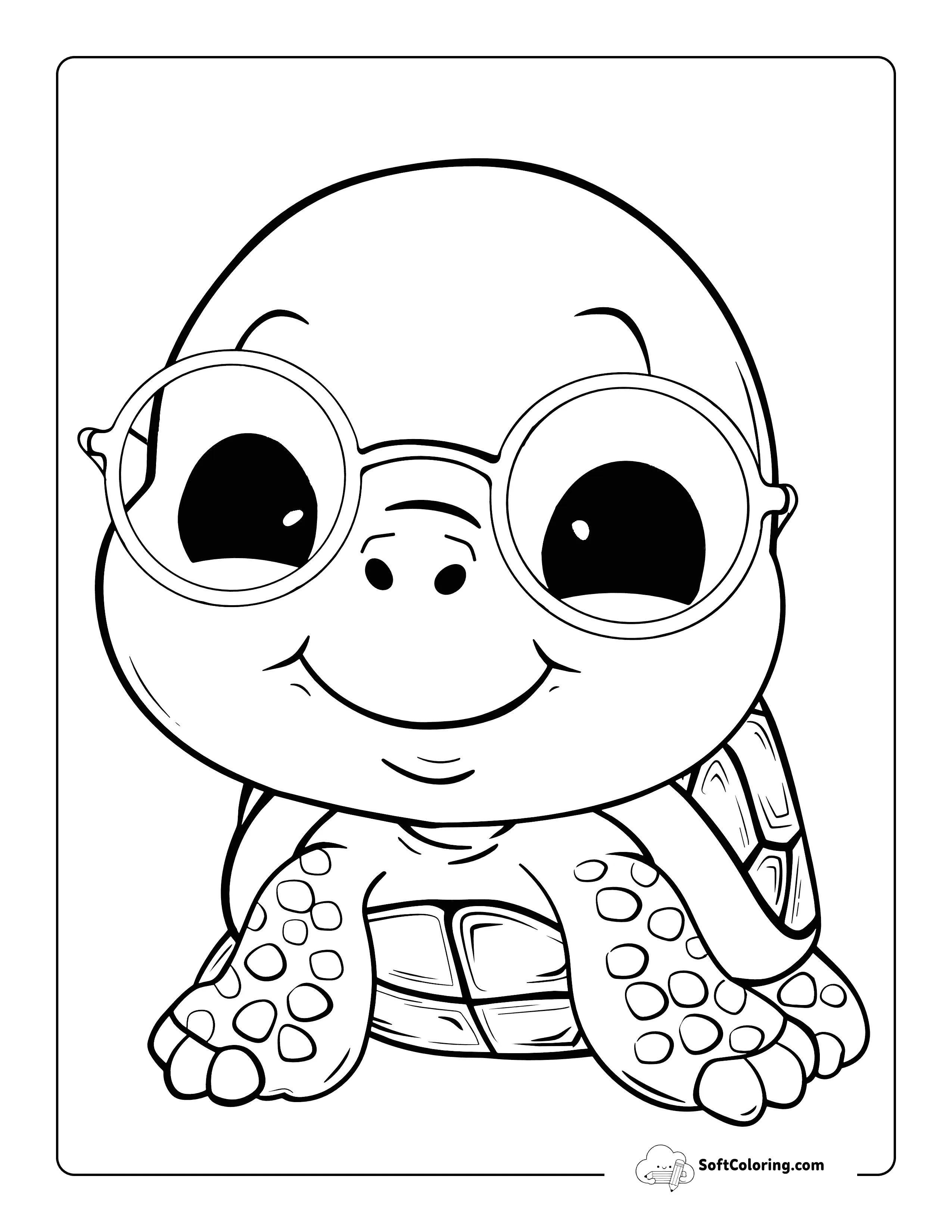 Cute Baby Turtle Coloring Page With Glasses