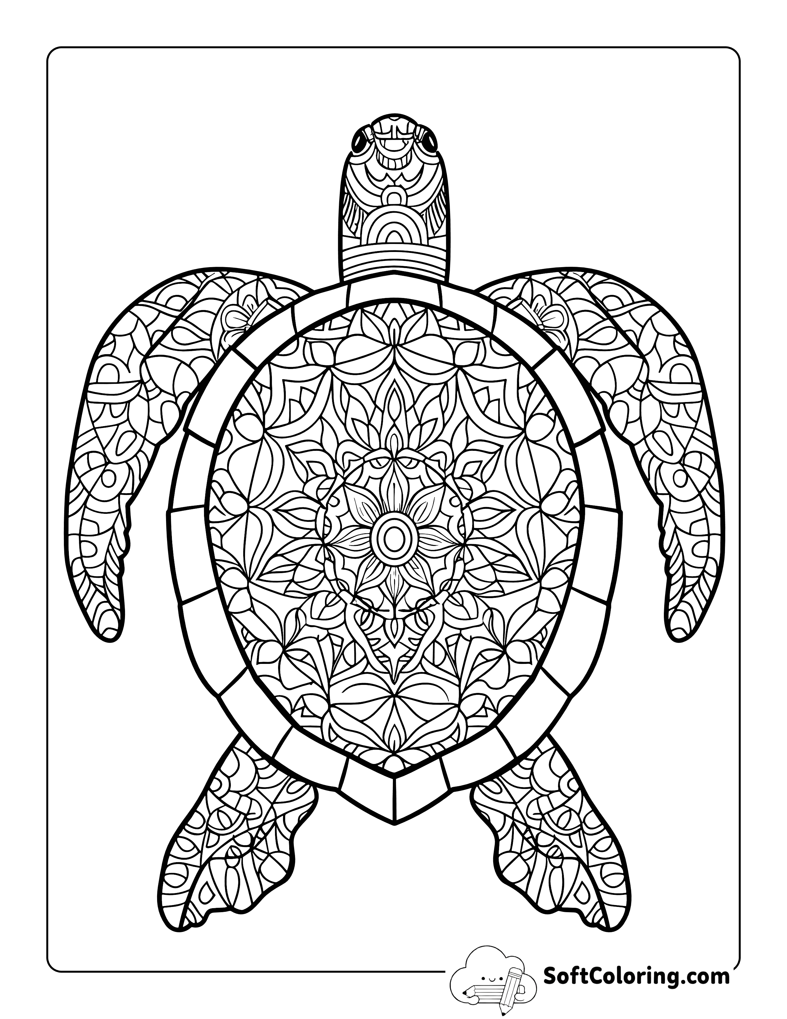 Pretty Mandala Turtle Coloring Page