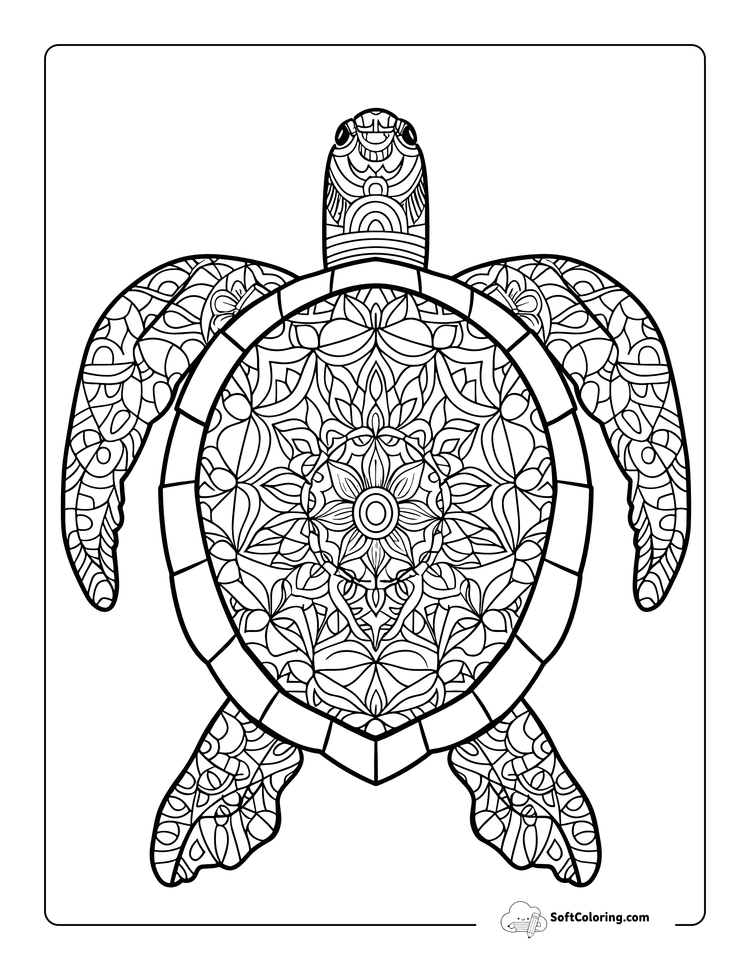 Pretty Mandala Turtle Coloring Page