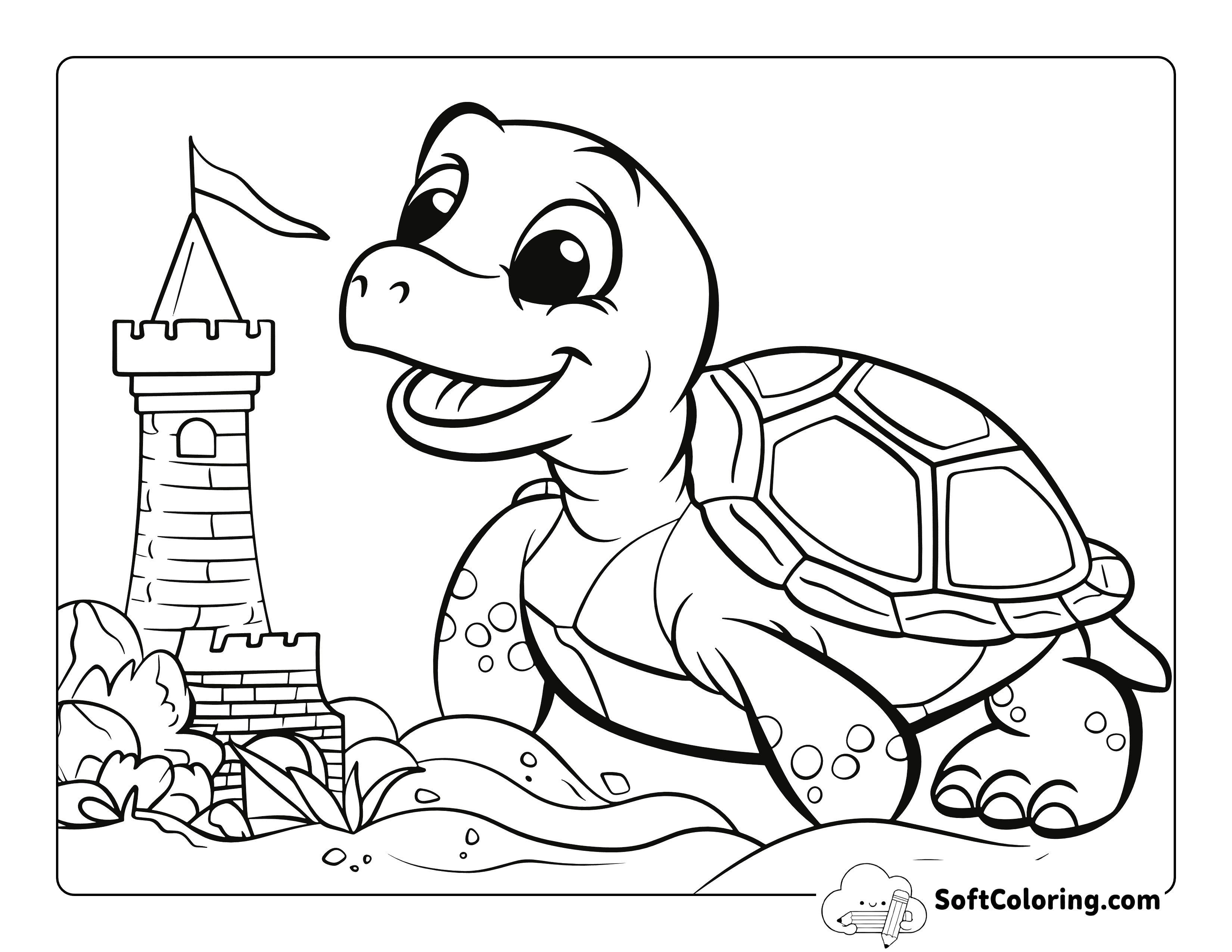 Building Sandcastle Sea Turtle Coloring Page
