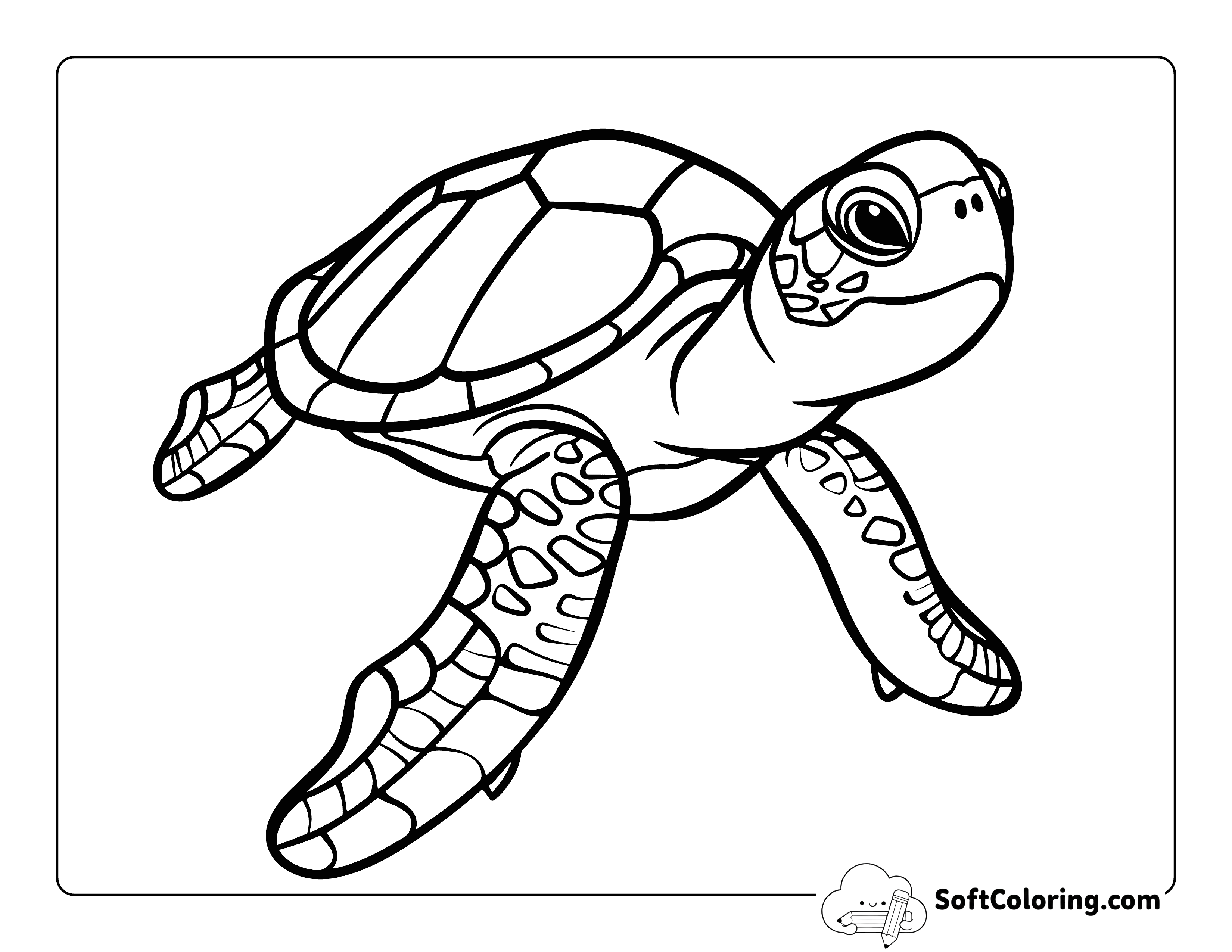 Easy Sea Turtle Coloring Page for Kids
