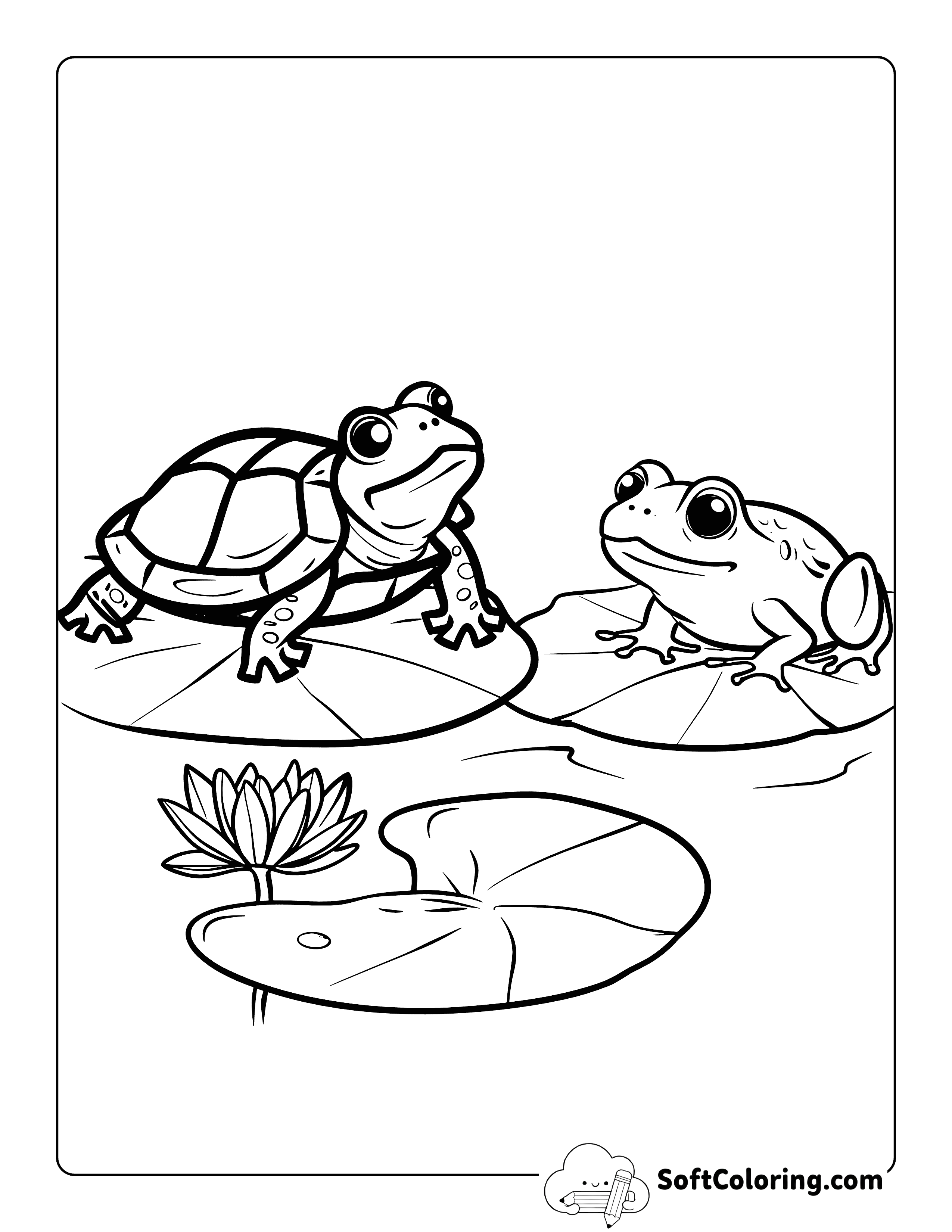 Realistic Frog and Turtle Coloring Sheet