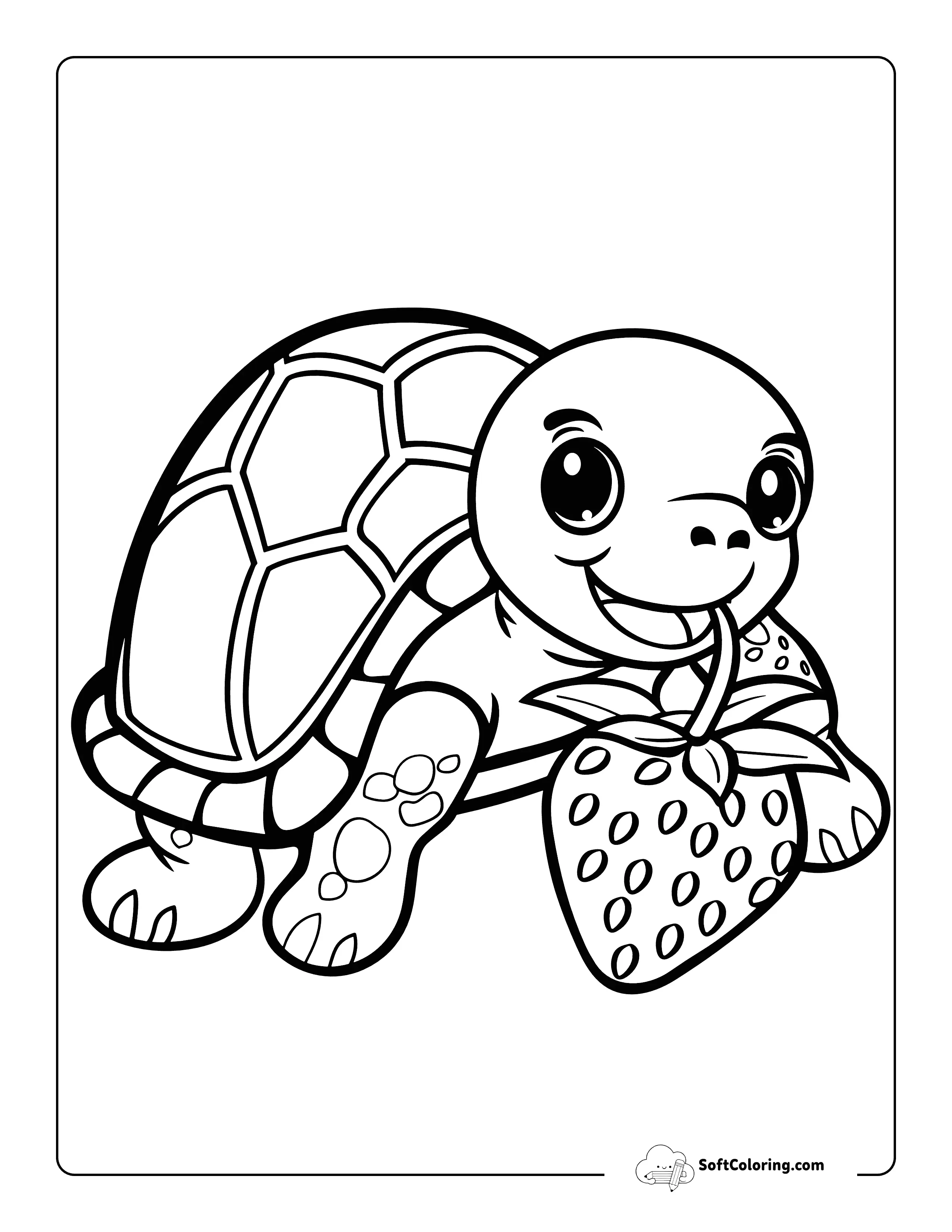 Cute Baby Turtle Coloring Pack Snacking On A Strawberry