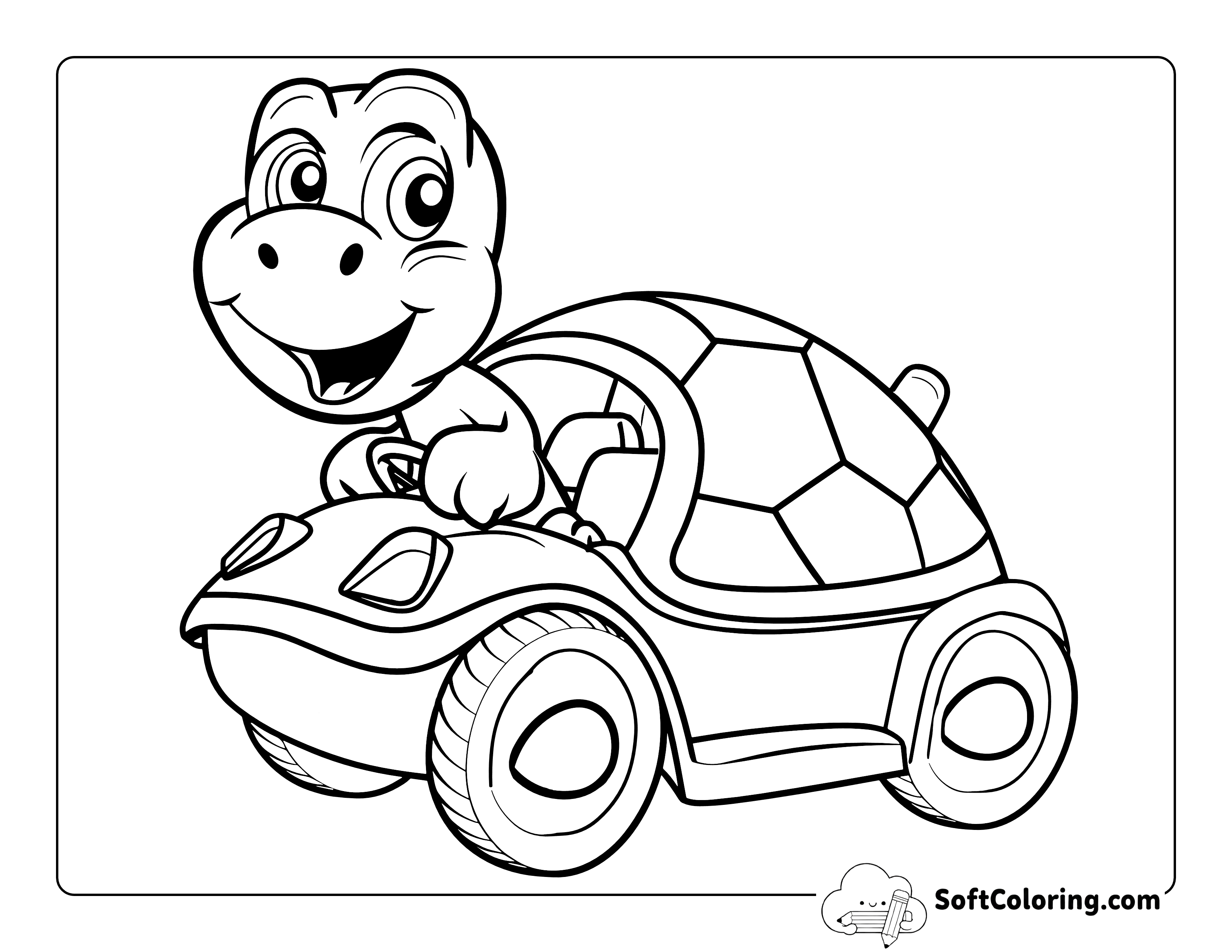 Turtle Shell Car Coloring Page for Kids
