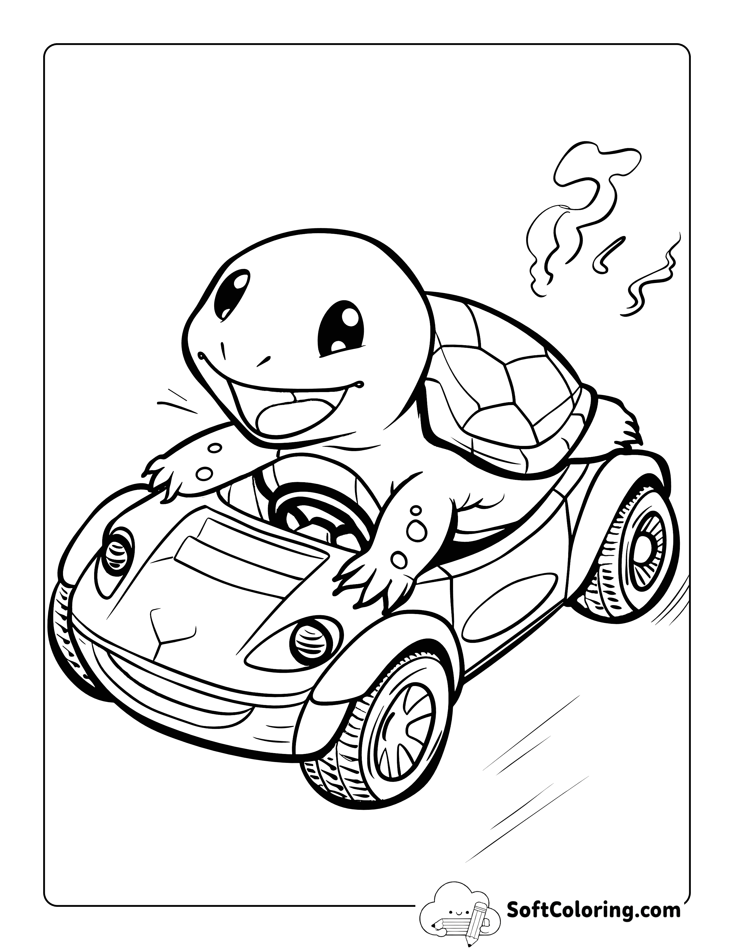 Cute Turtle Race Car Coloring Sheet for Kids