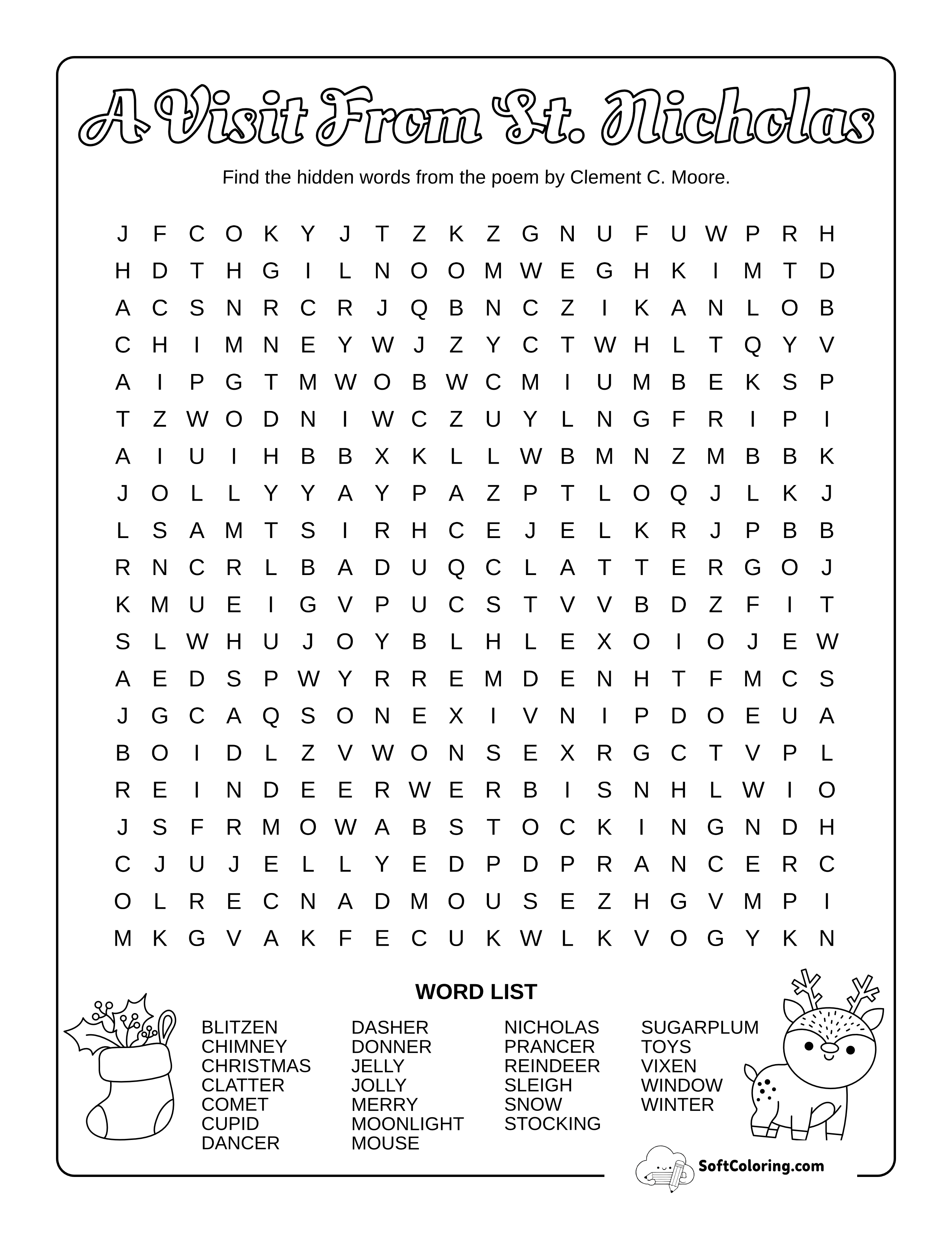 "Twas The Night Before Christmas" Word Search Printable