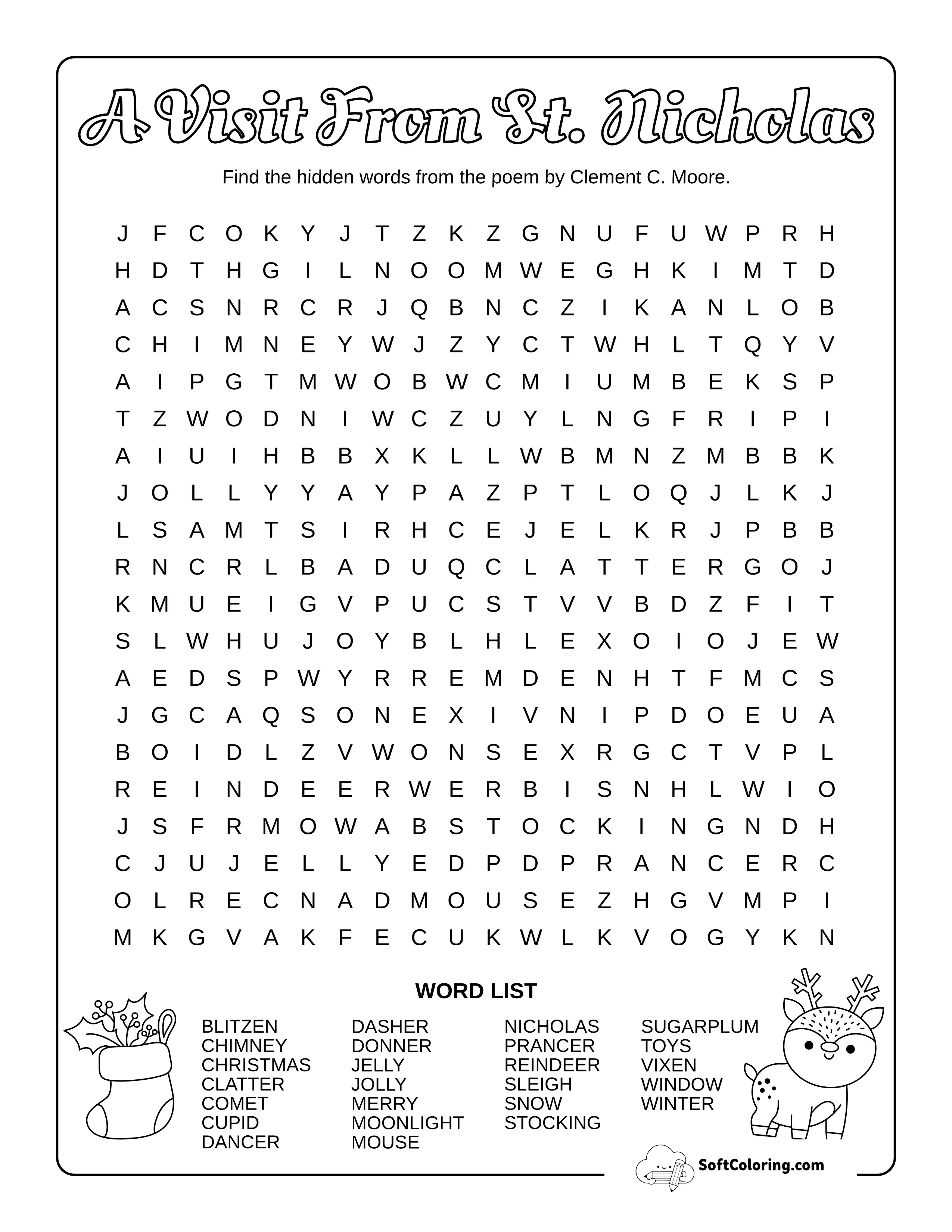 "Twas The Night Before Christmas" Word Search Printable
