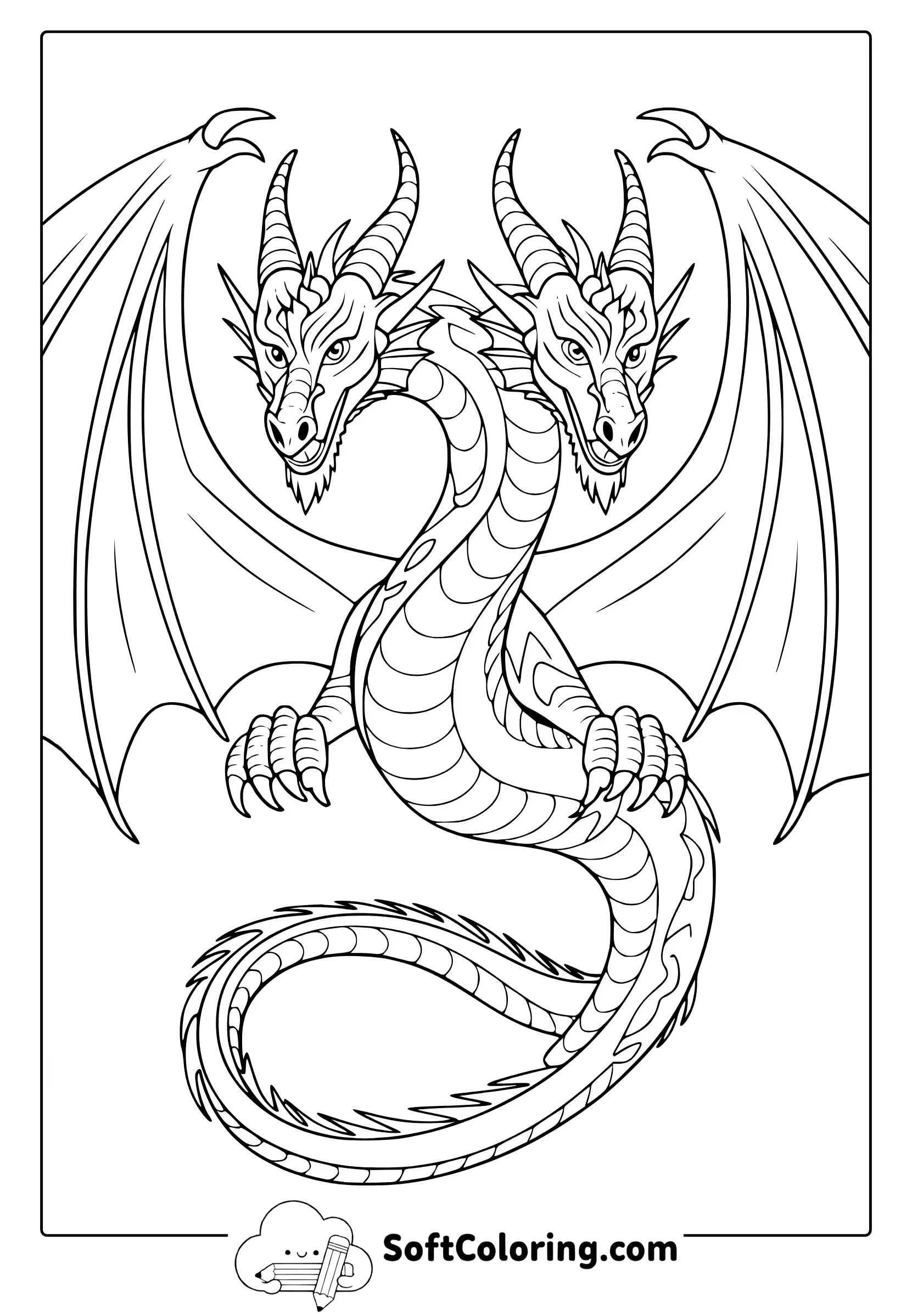 Two Headed Dragon Coloring Page