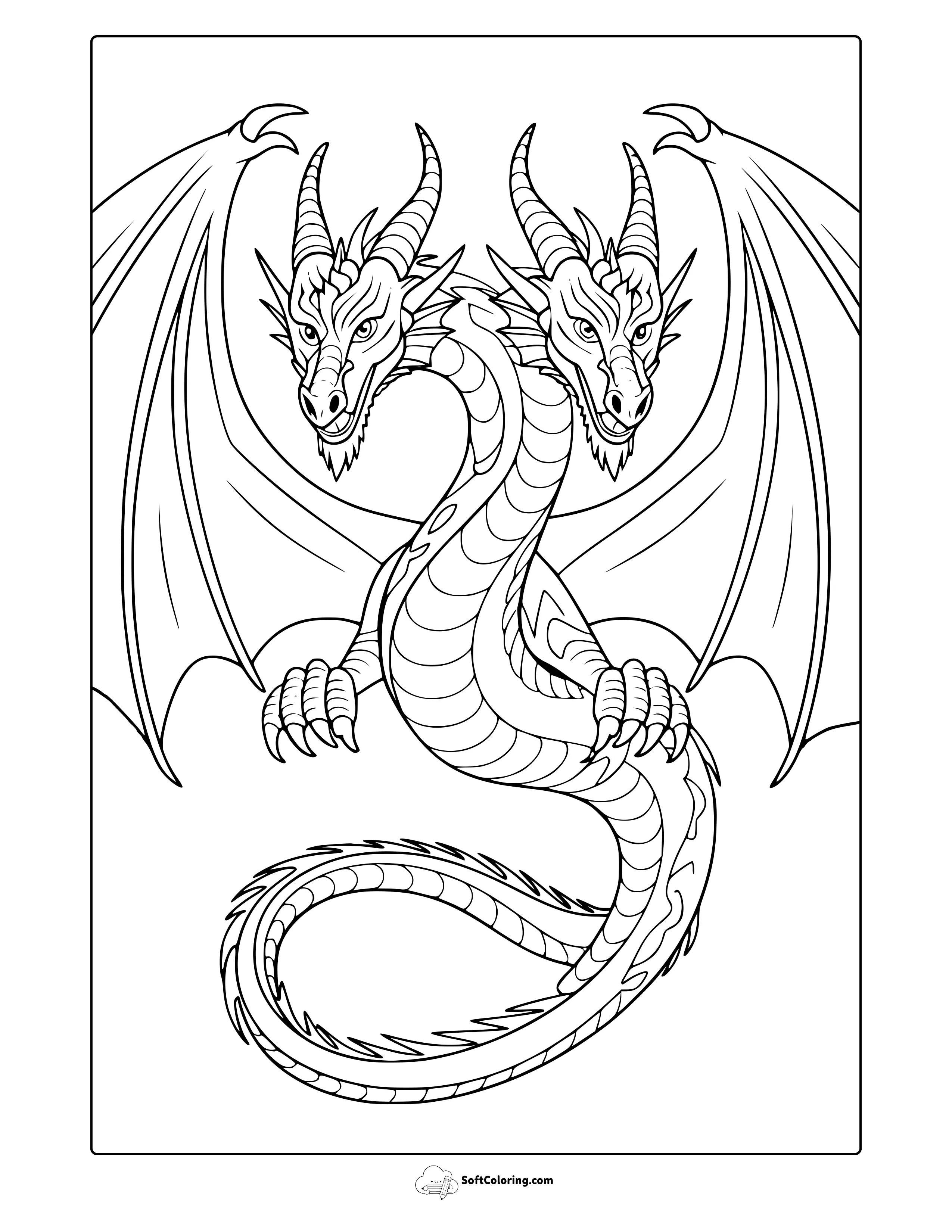 Two Headed Dragon Coloring Page