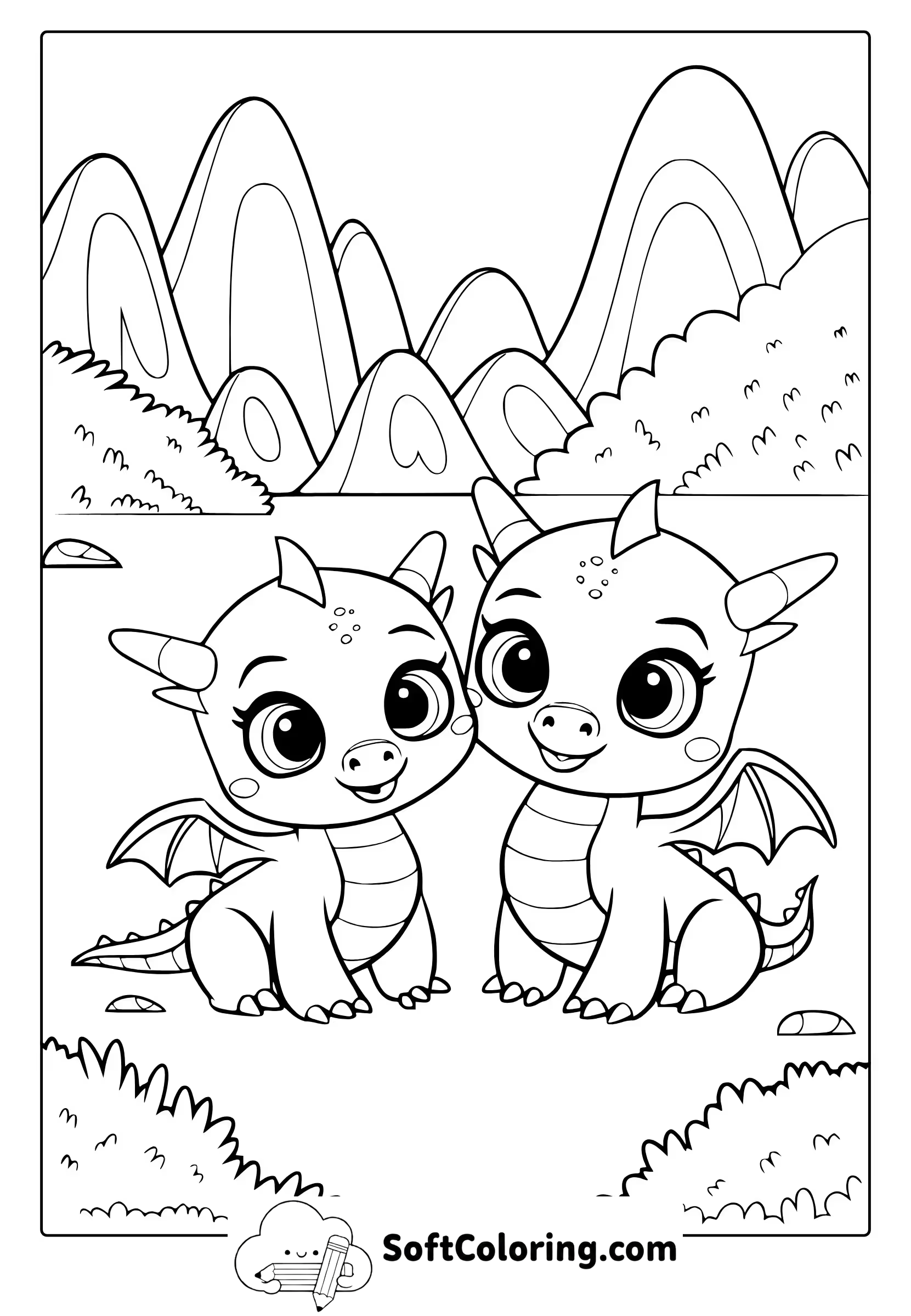 Two Playful Dragons Coloring Page