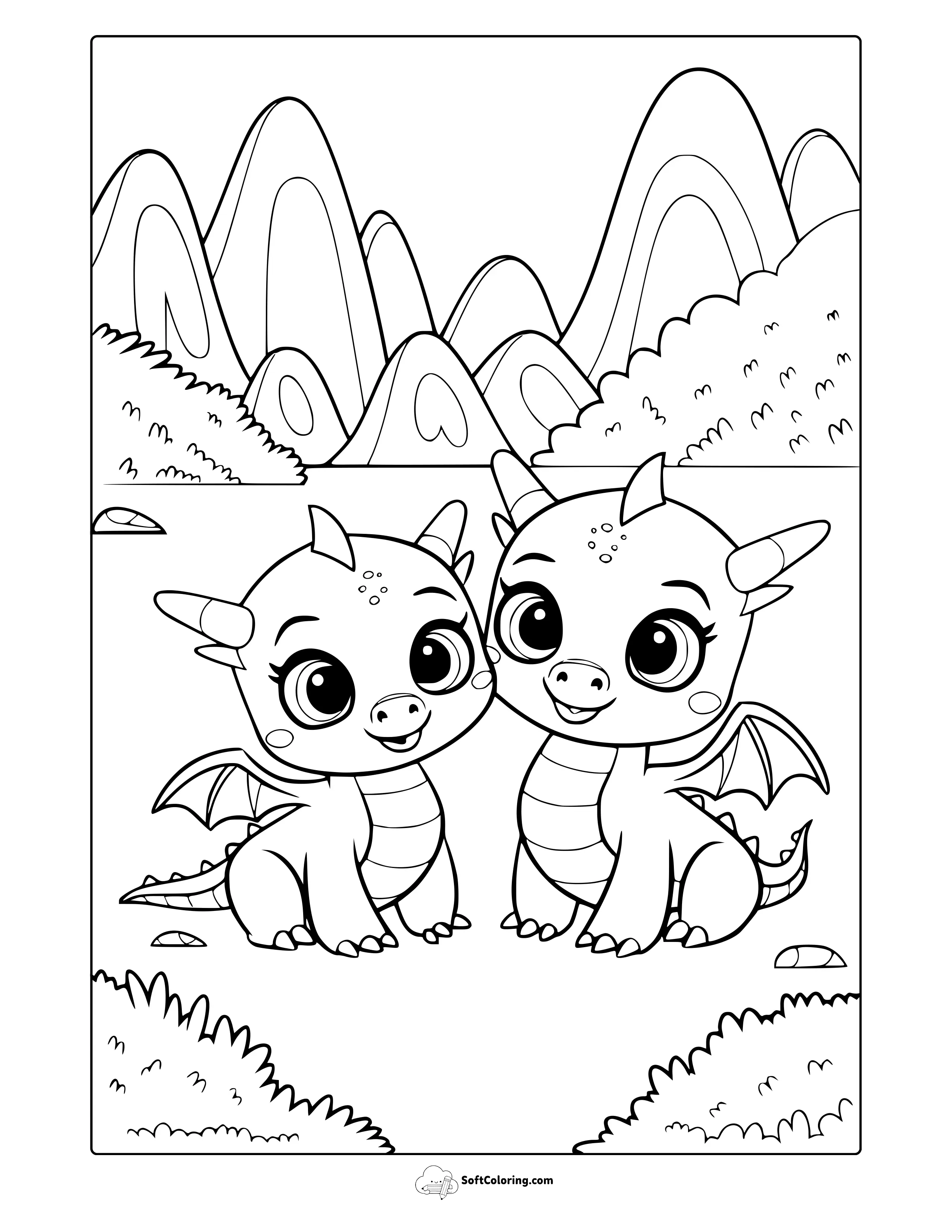 Two Playful Dragons Coloring Page