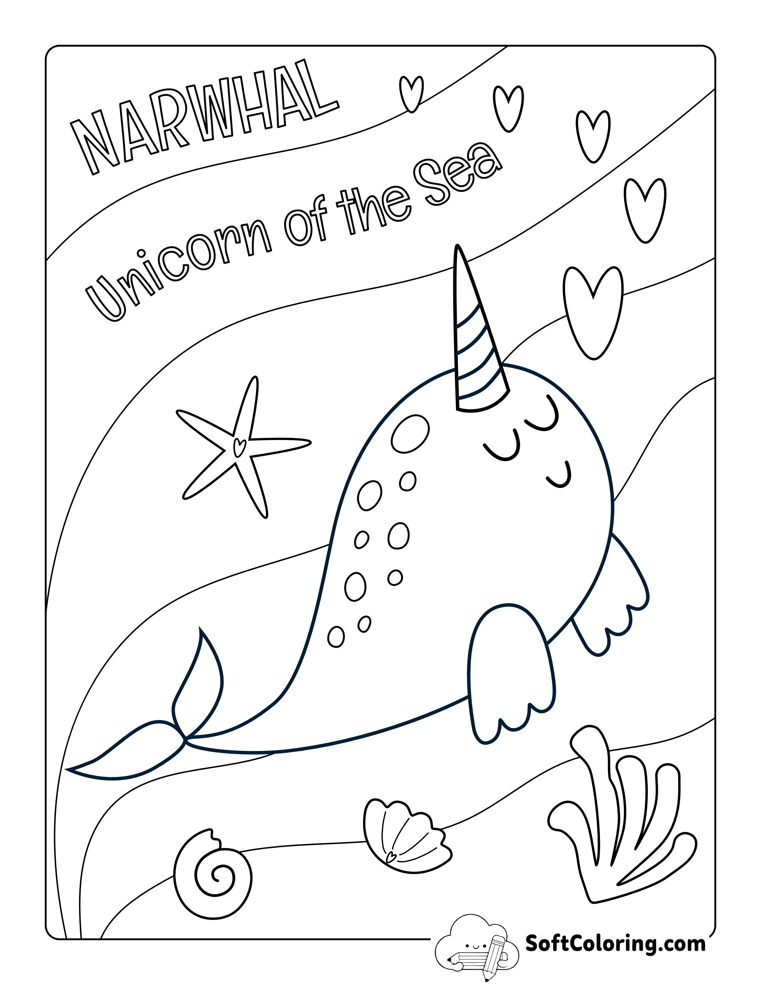 Kawaii Narwhal Coloring Sheet