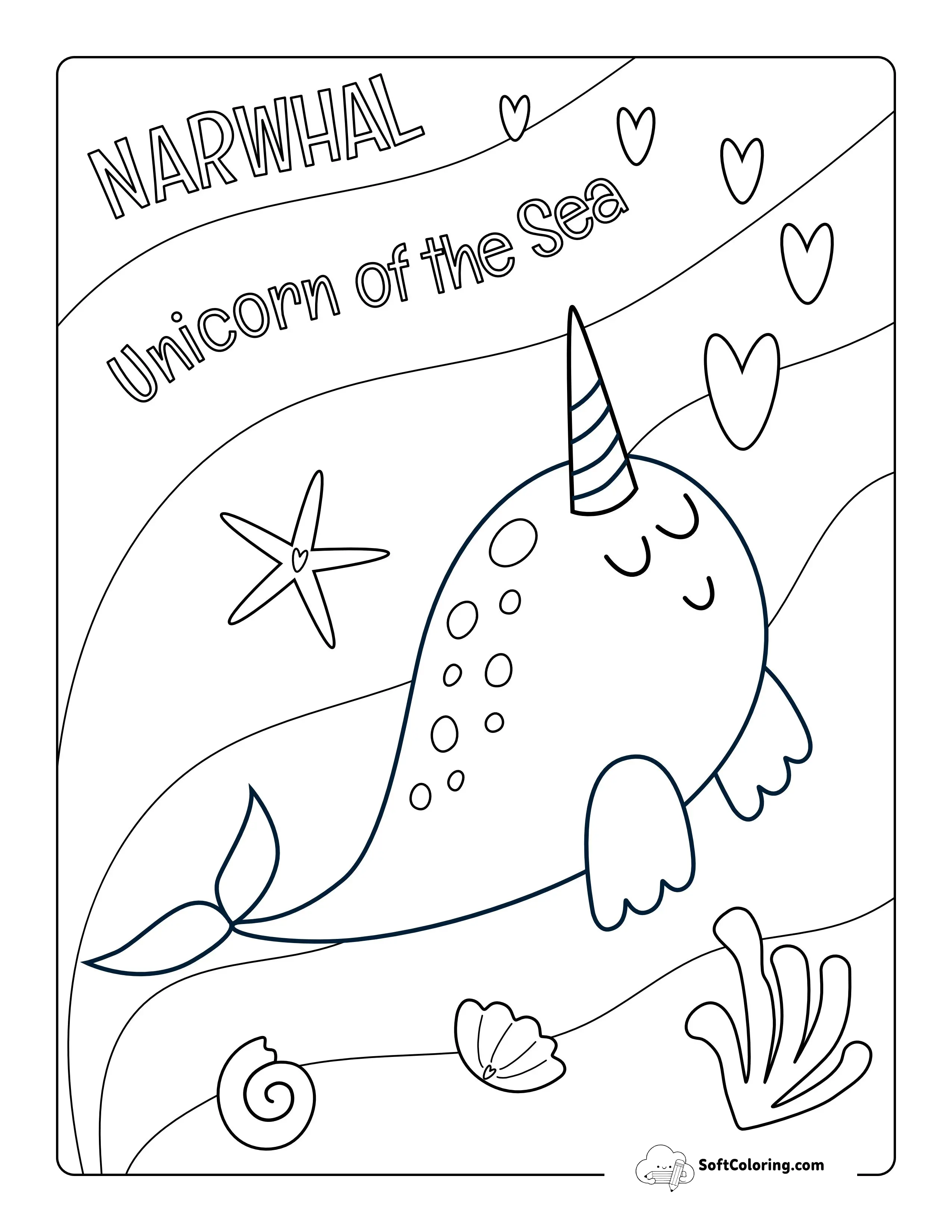 Kawaii Narwhal Coloring Sheet