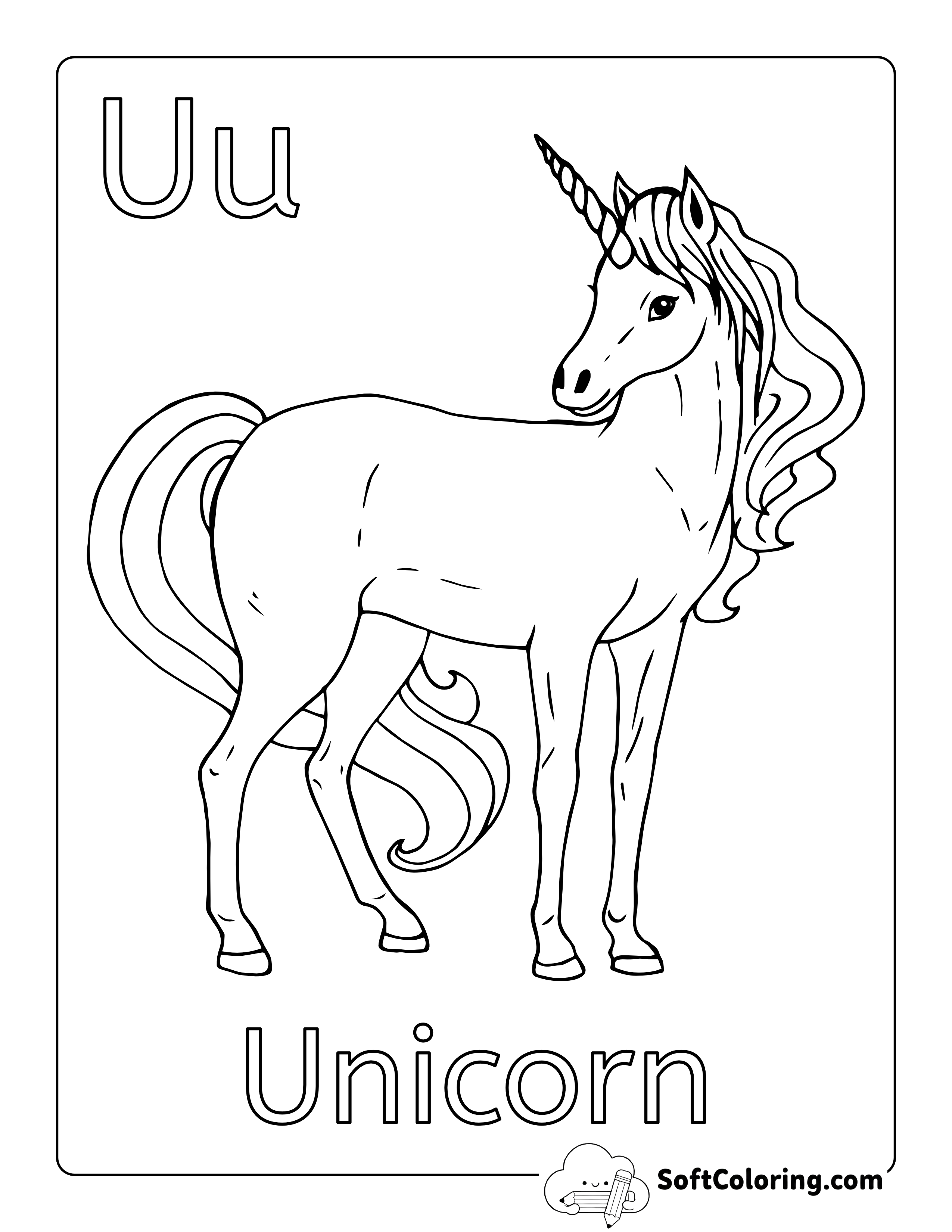 "U is for Unicorn" Coloring Page for Kids
