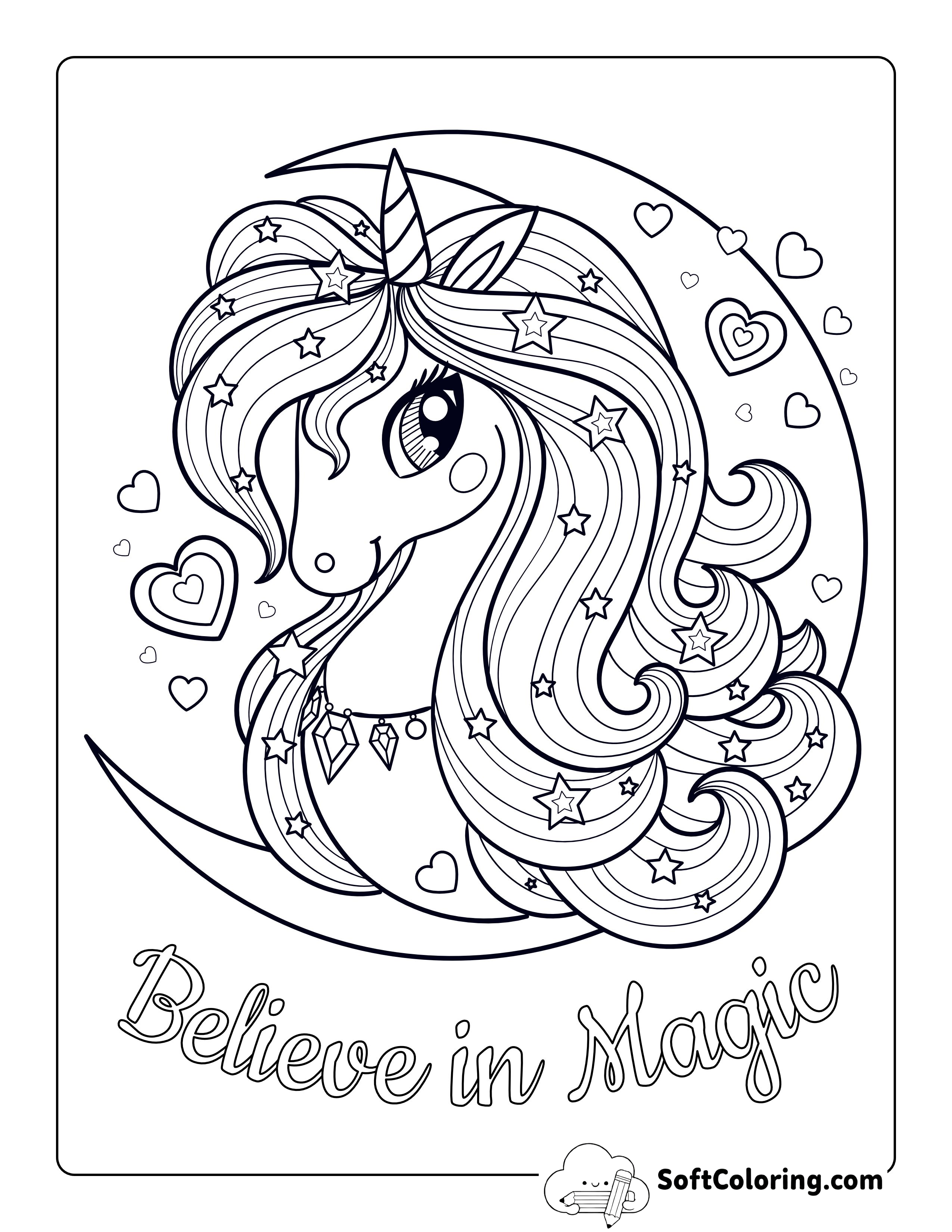 "Sweet Dreams" Unicorn Moon Coloring Page