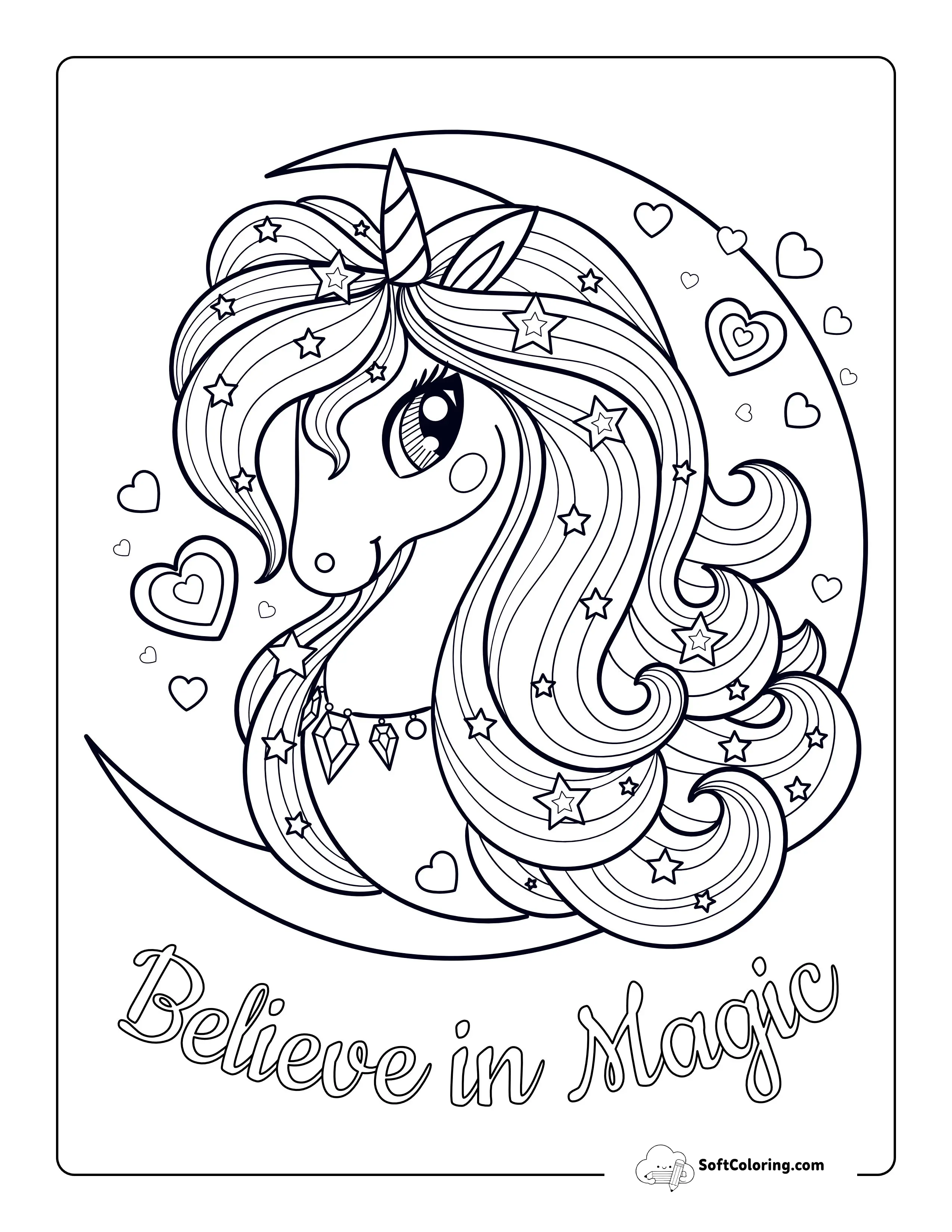 "Sweet Dreams" Unicorn Moon Coloring Page