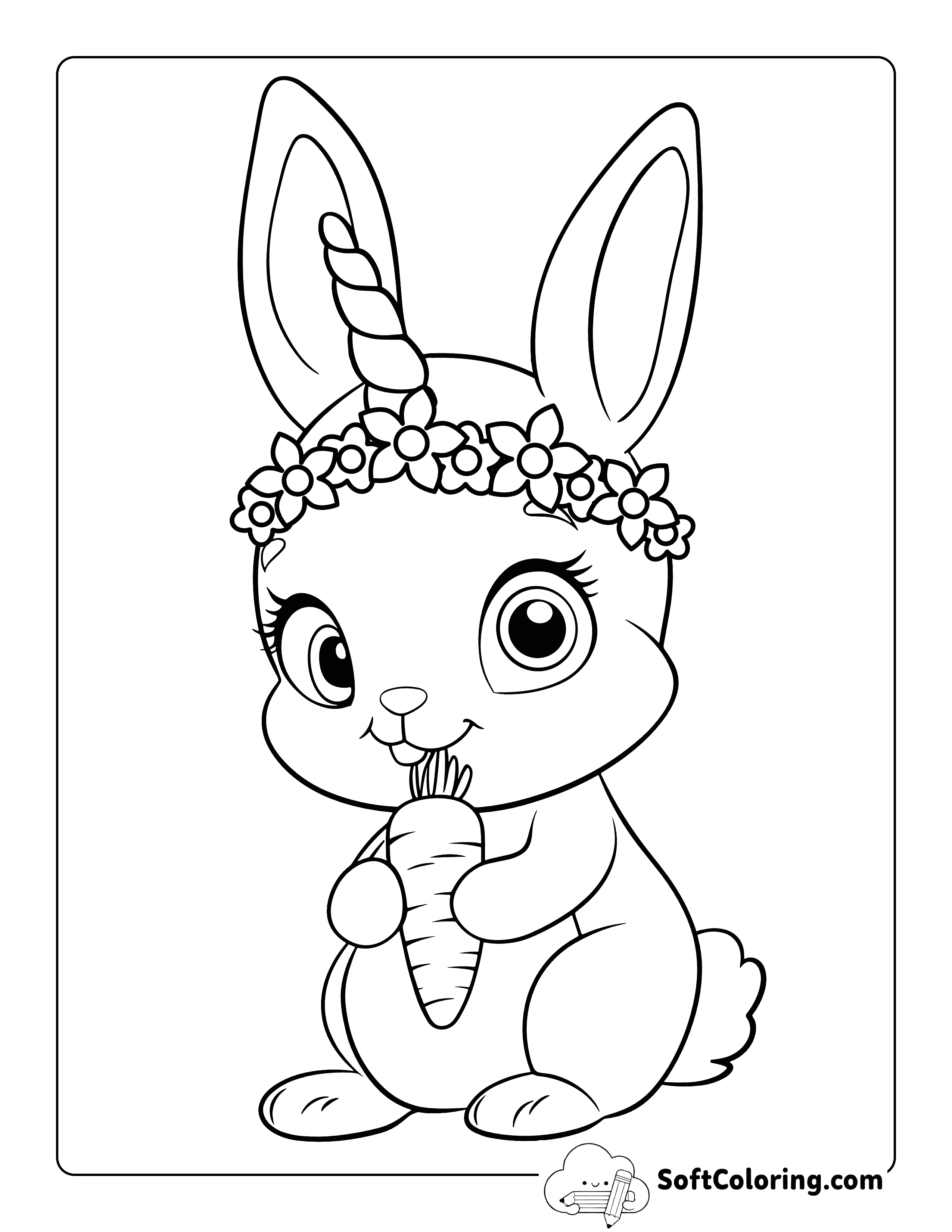 Kawaii Bunny Unicorn Coloring Page