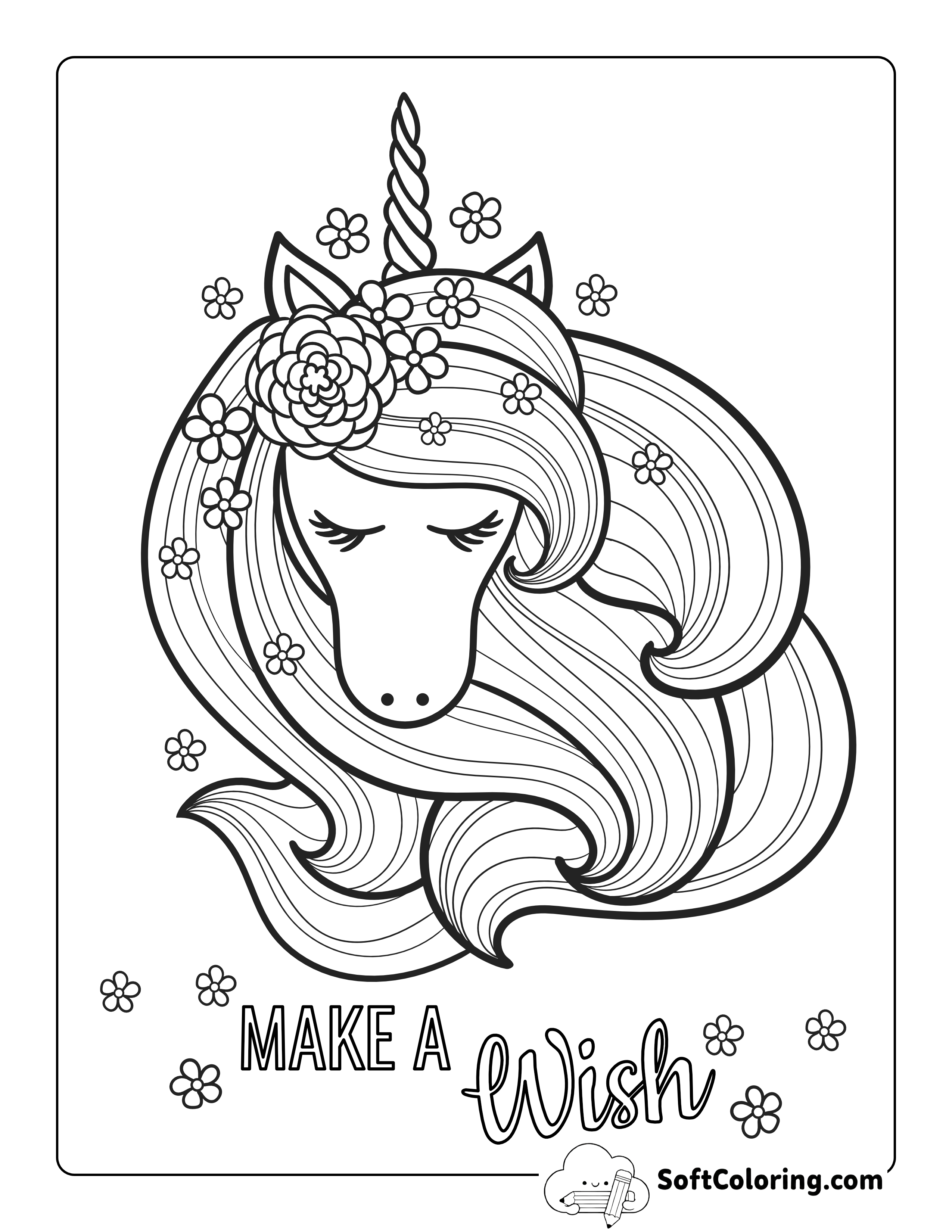 Beautiful Unicorn with Flowers Coloring Page