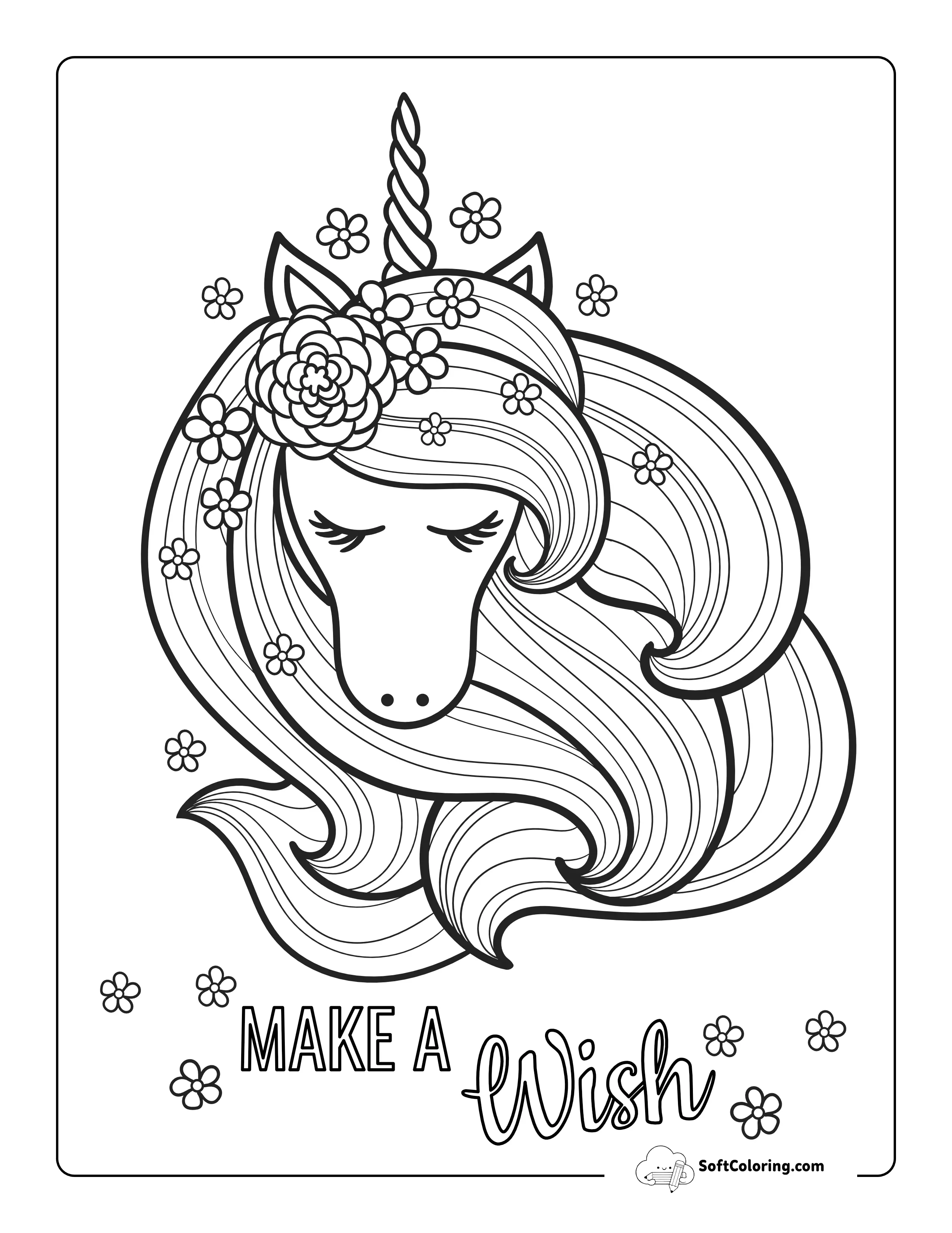 Beautiful Unicorn With Flowers Coloring Page
