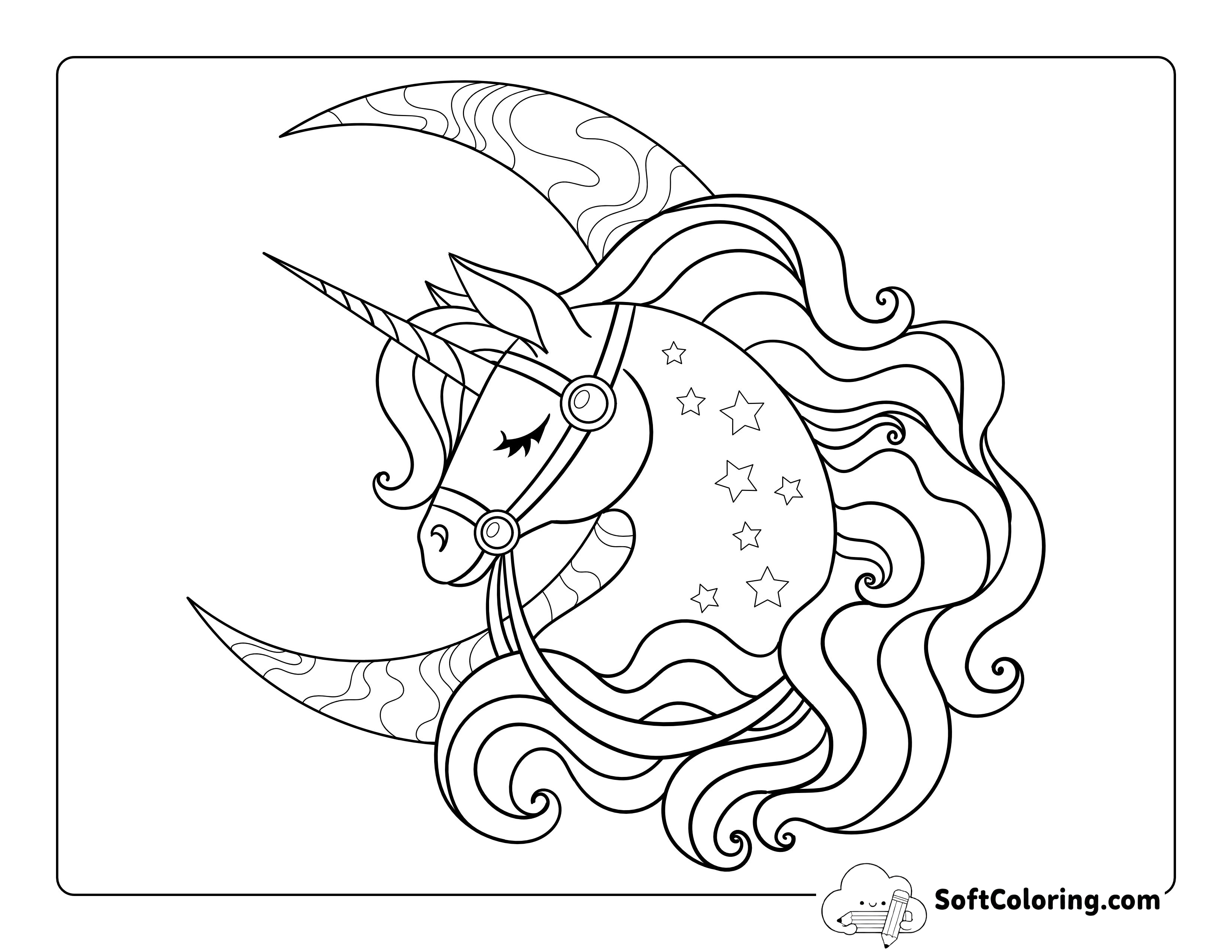 Sleeping Unicorn Moon Coloring Sheet