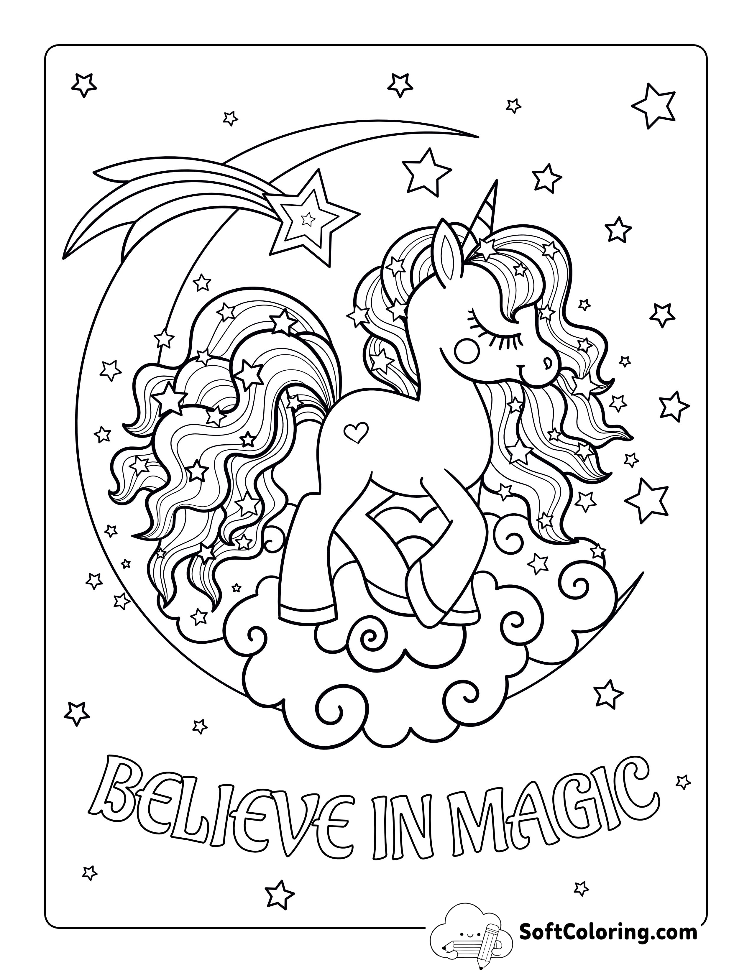 "Believe in Magic" Unicorn Coloring Sheet