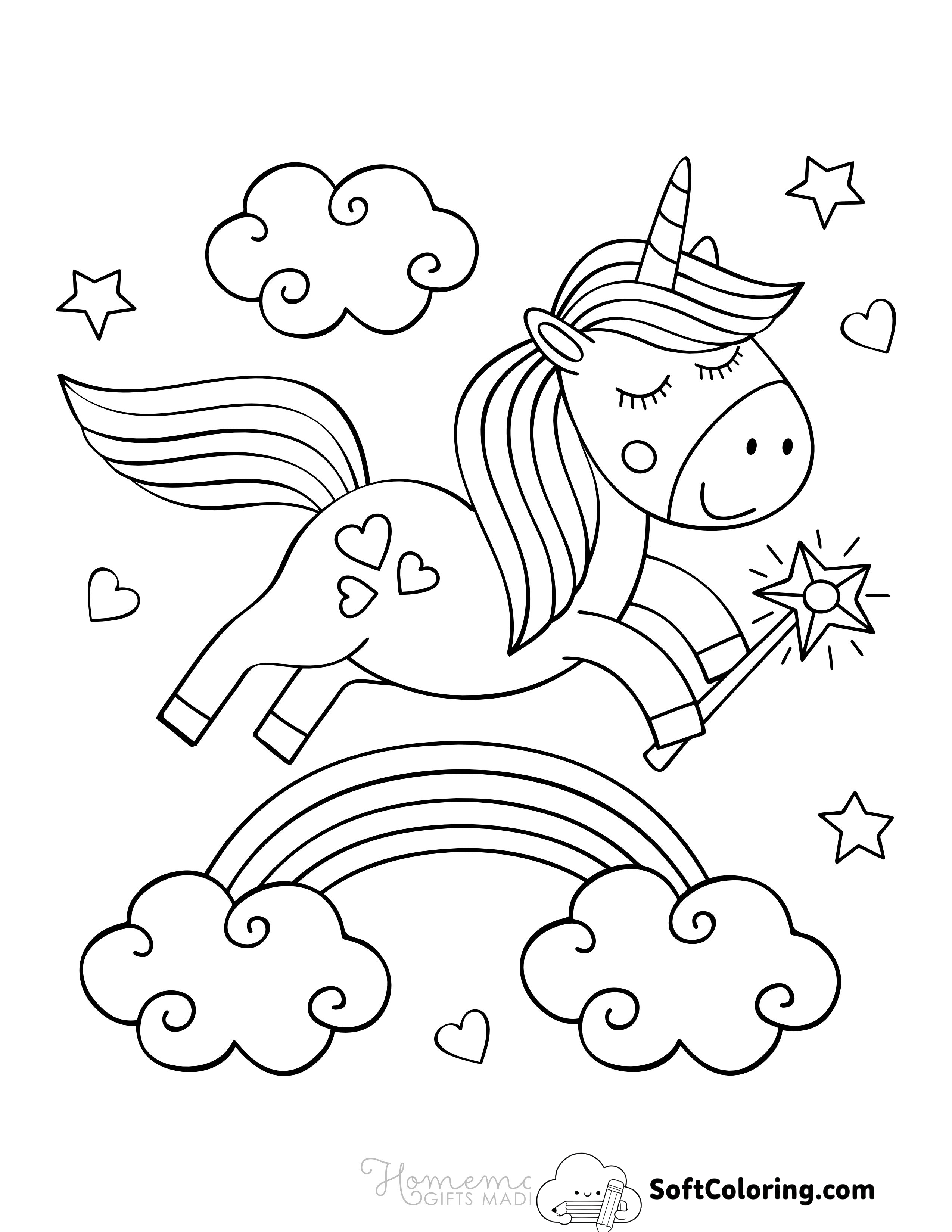 Unicorn Jumping over Rainbow Color Scene