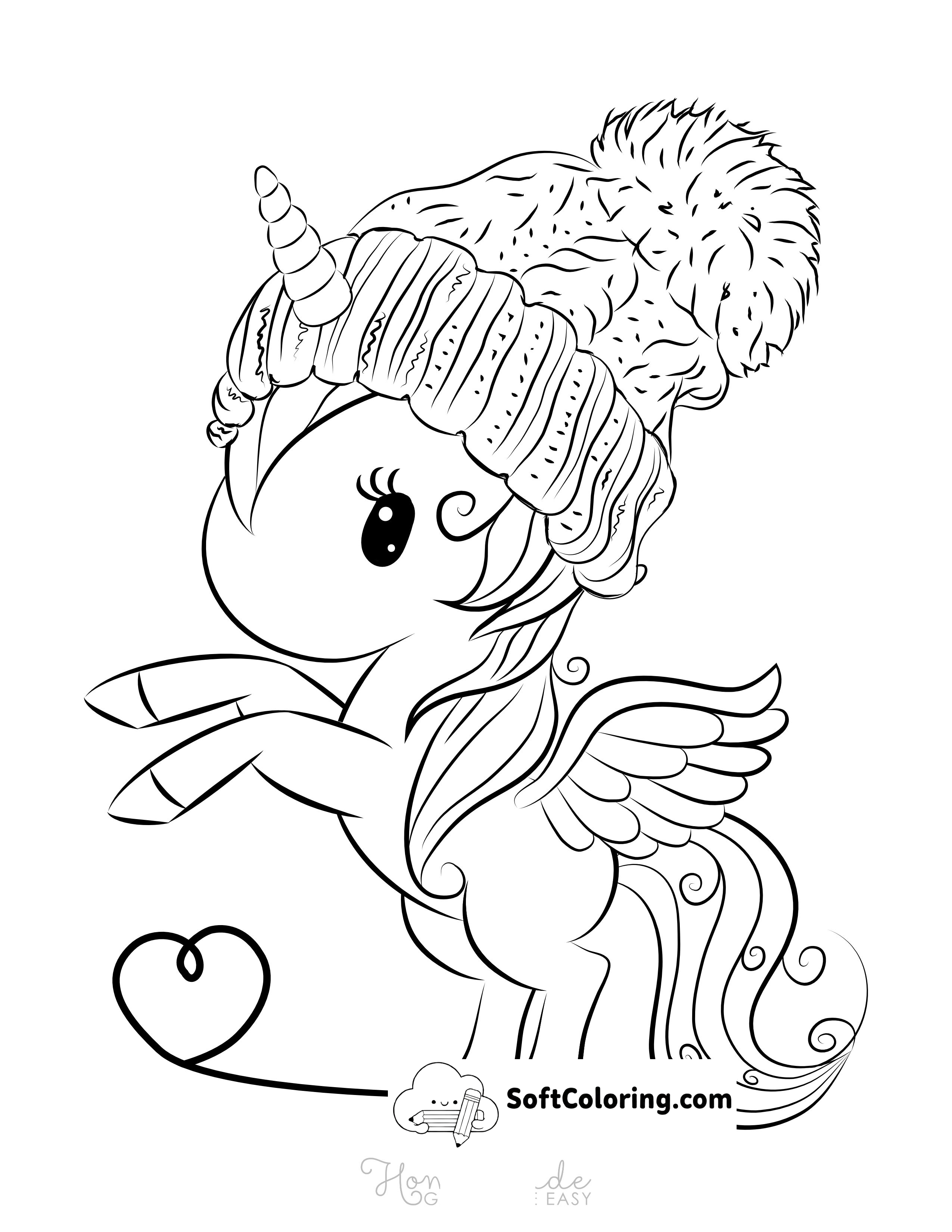 Cute Winter Unicorn Coloring Page Printable