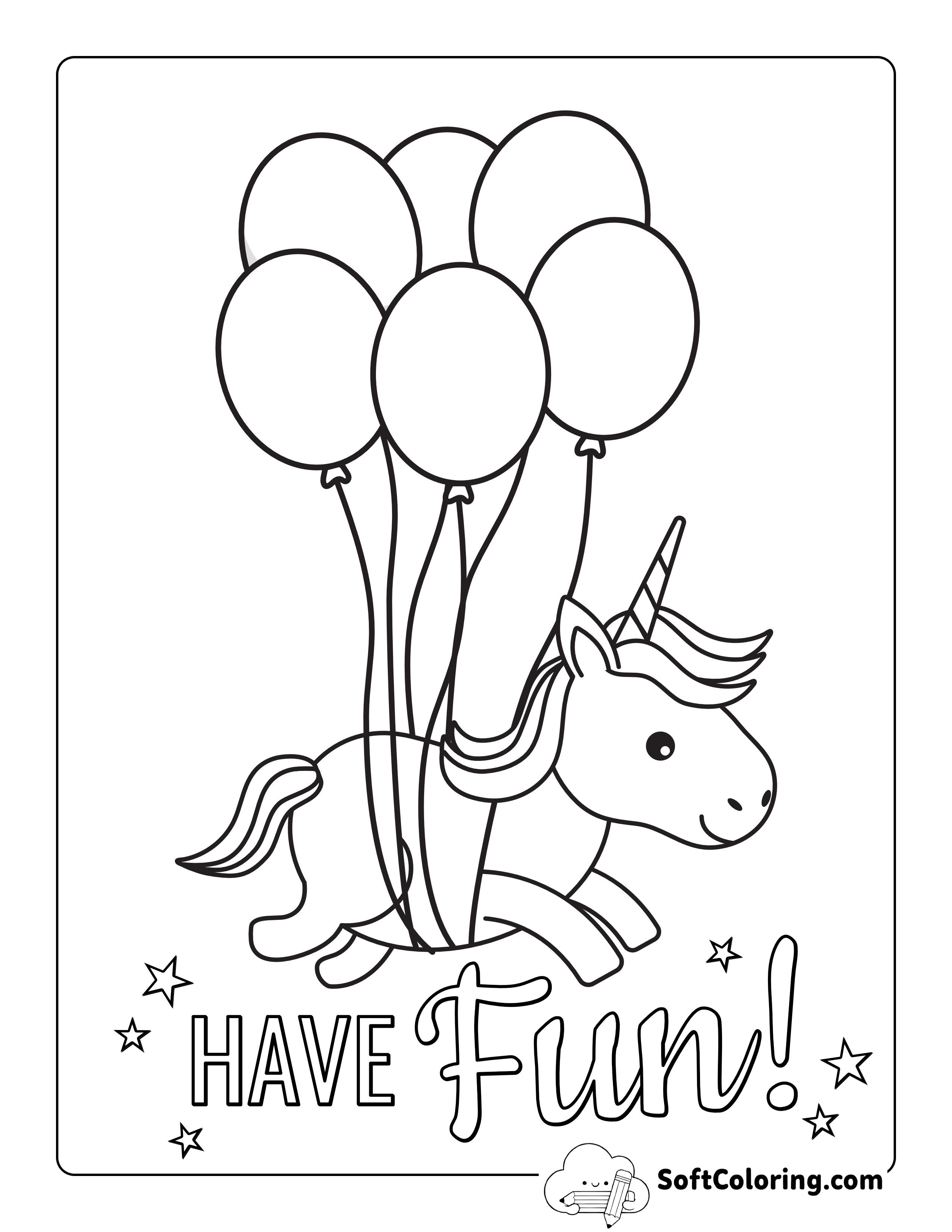 Simple Unicorn with Balloons Coloring Page