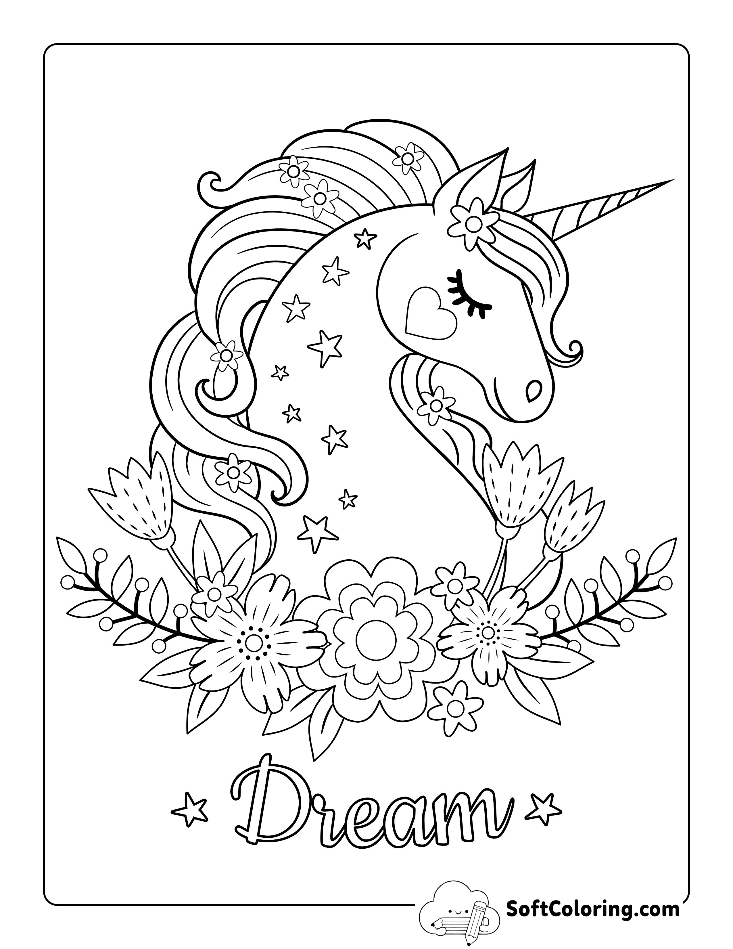 "Dream" Unicorn Picture to Color