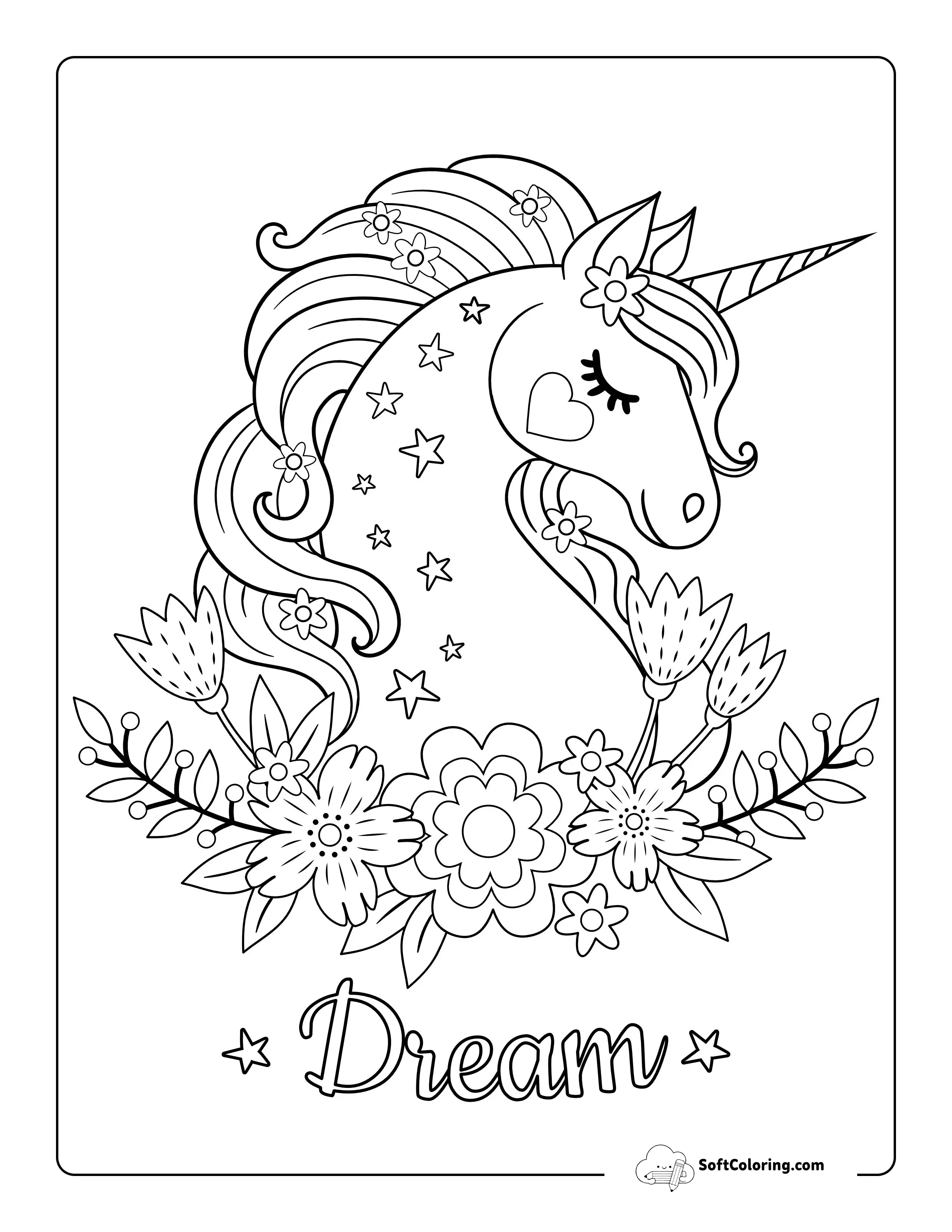 "Dream" Unicorn Picture To Color
