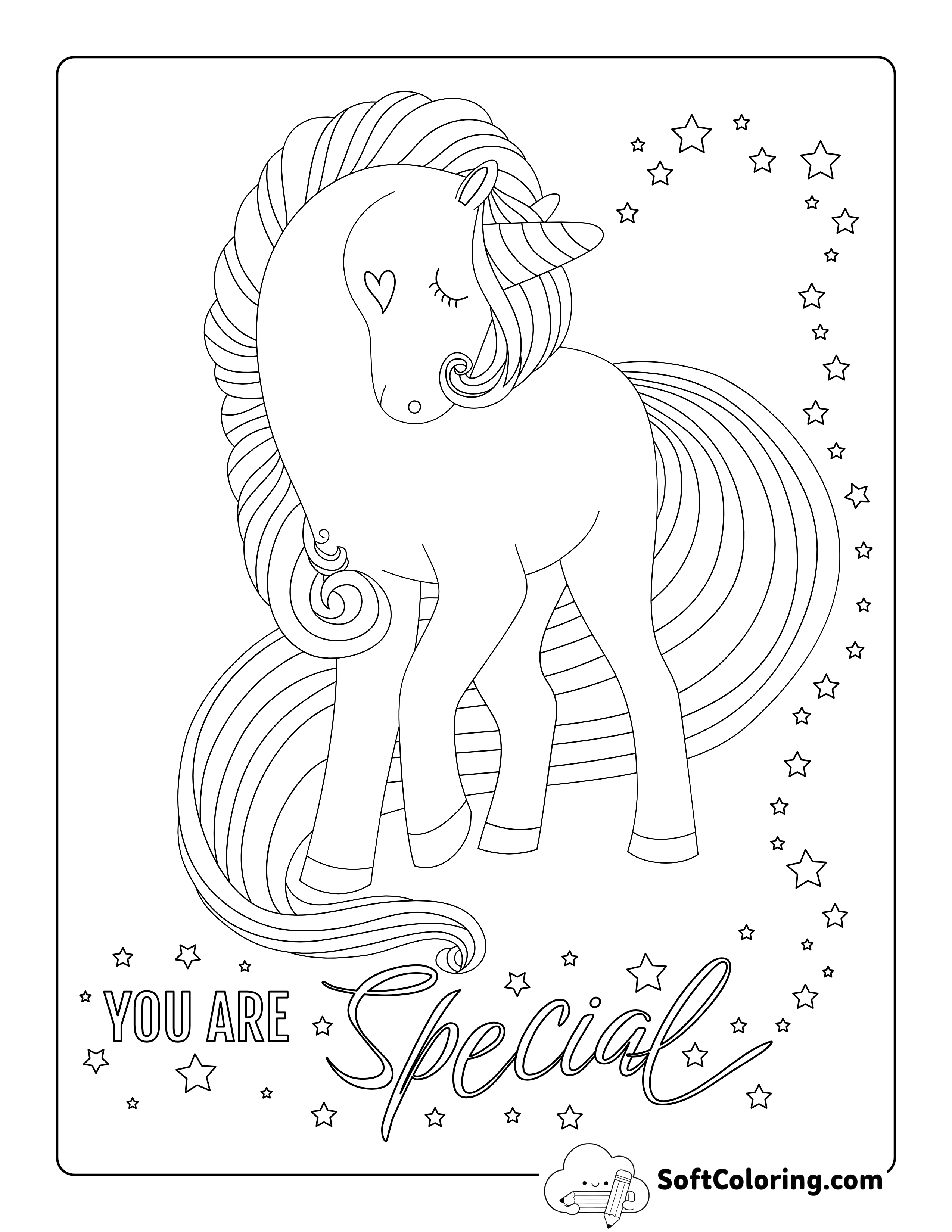 Flowing Mane Unicorn Printable Coloring Sheet