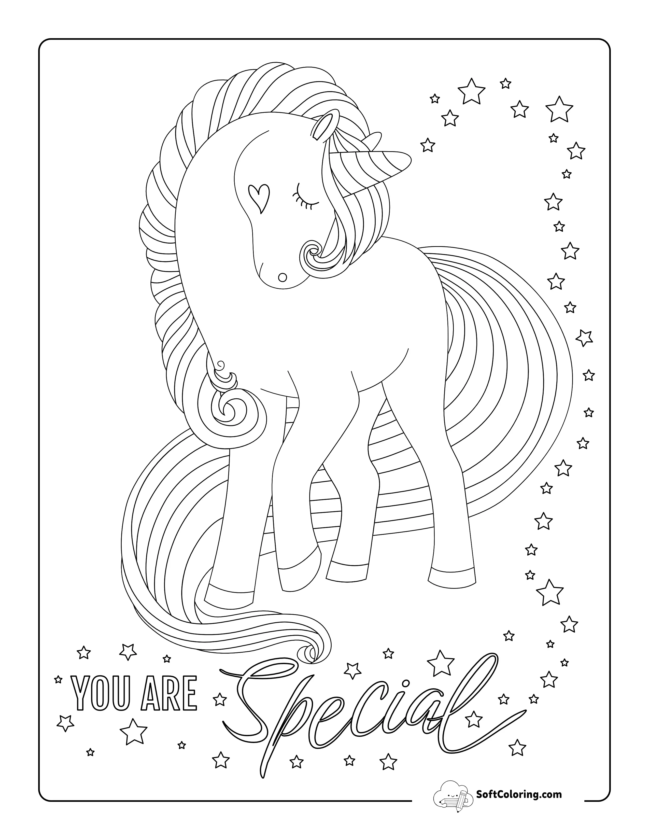 Flowing Mane Unicorn Printable Coloring Sheet