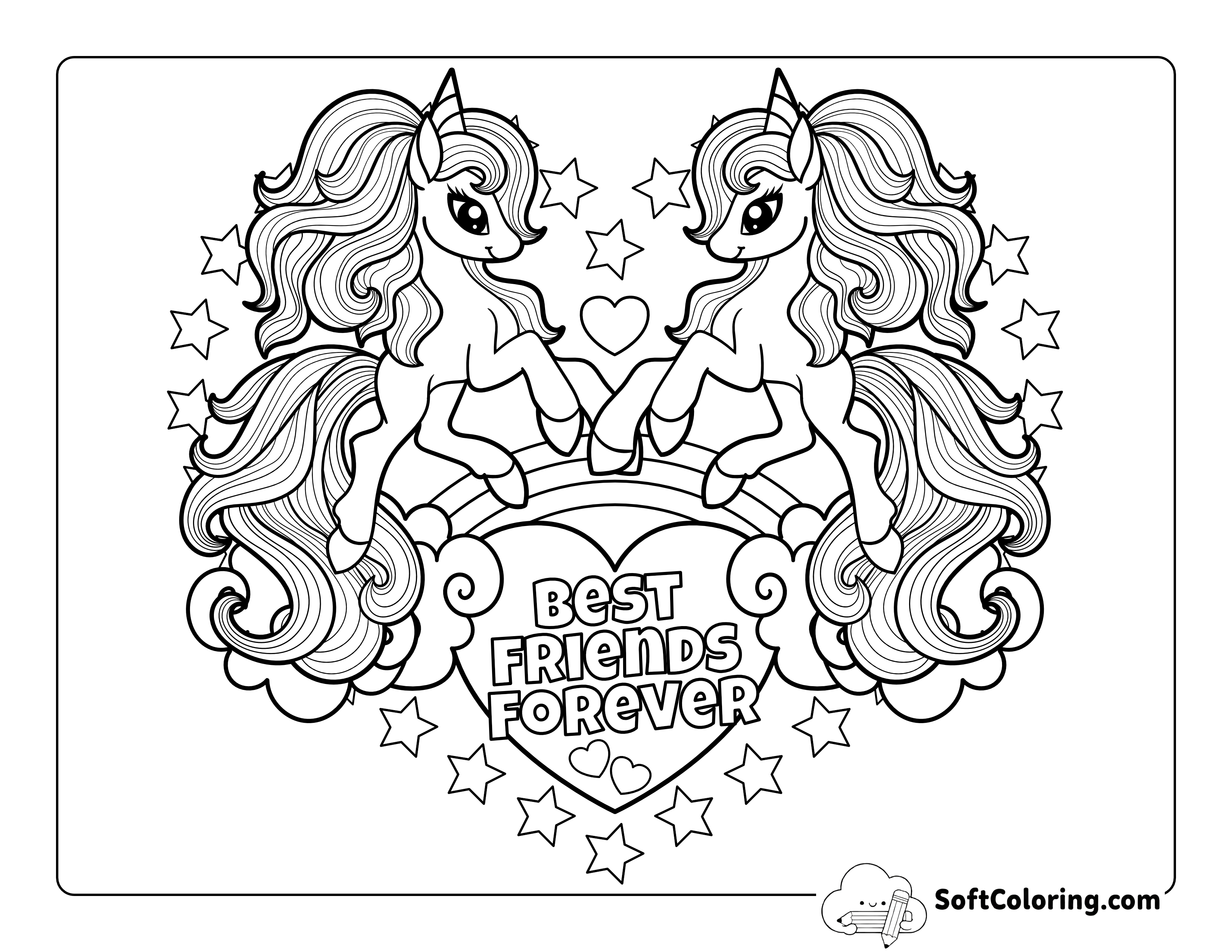 BFF Unicorns Coloring Page for Teens