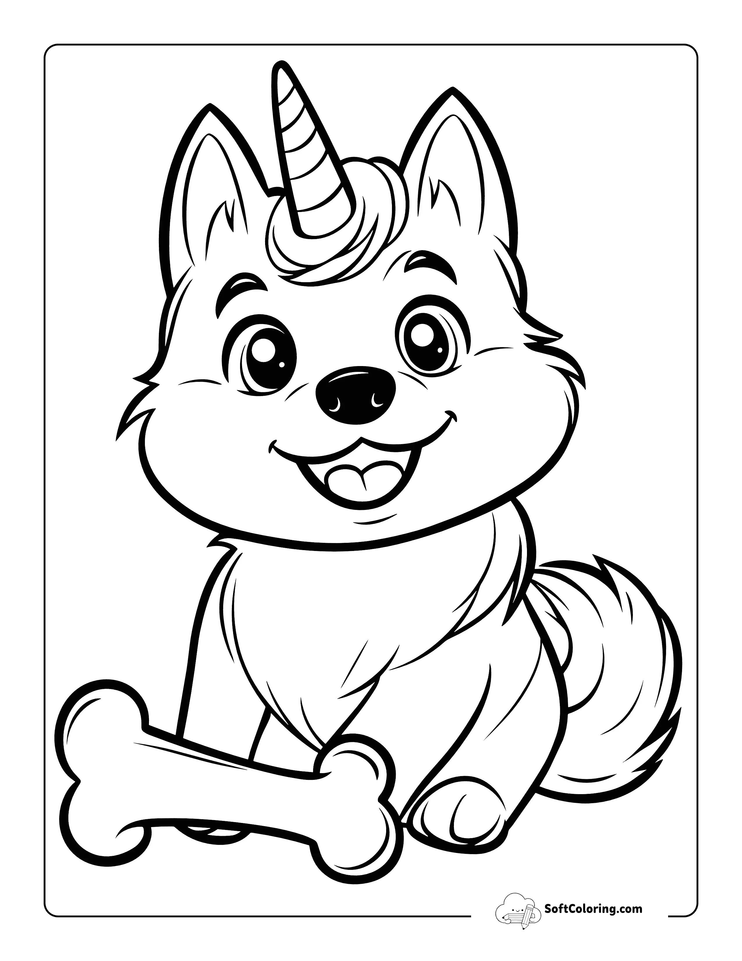 Kawaii Husky Dog Unicorn Coloring Page