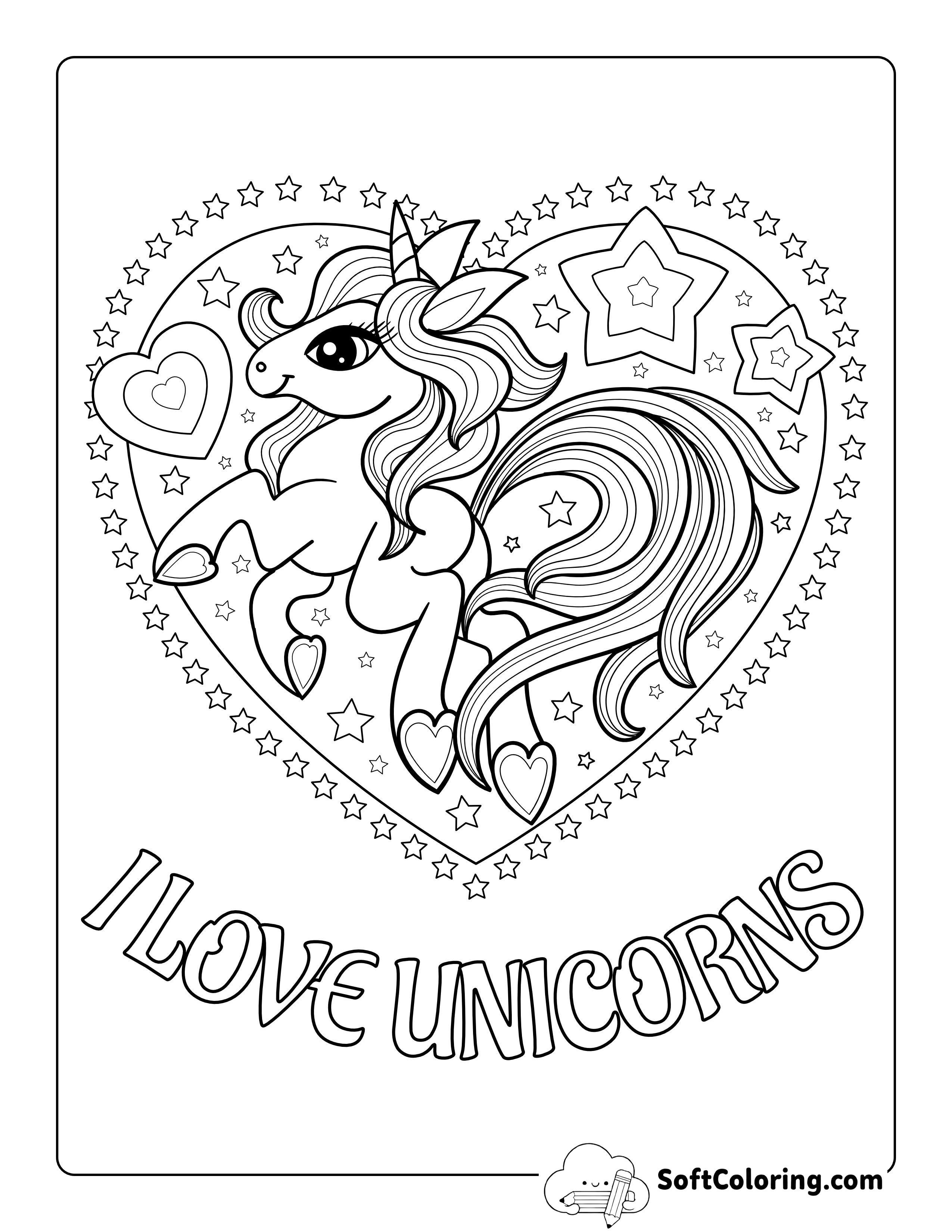 "I Love Unicorns" Coloring Page
