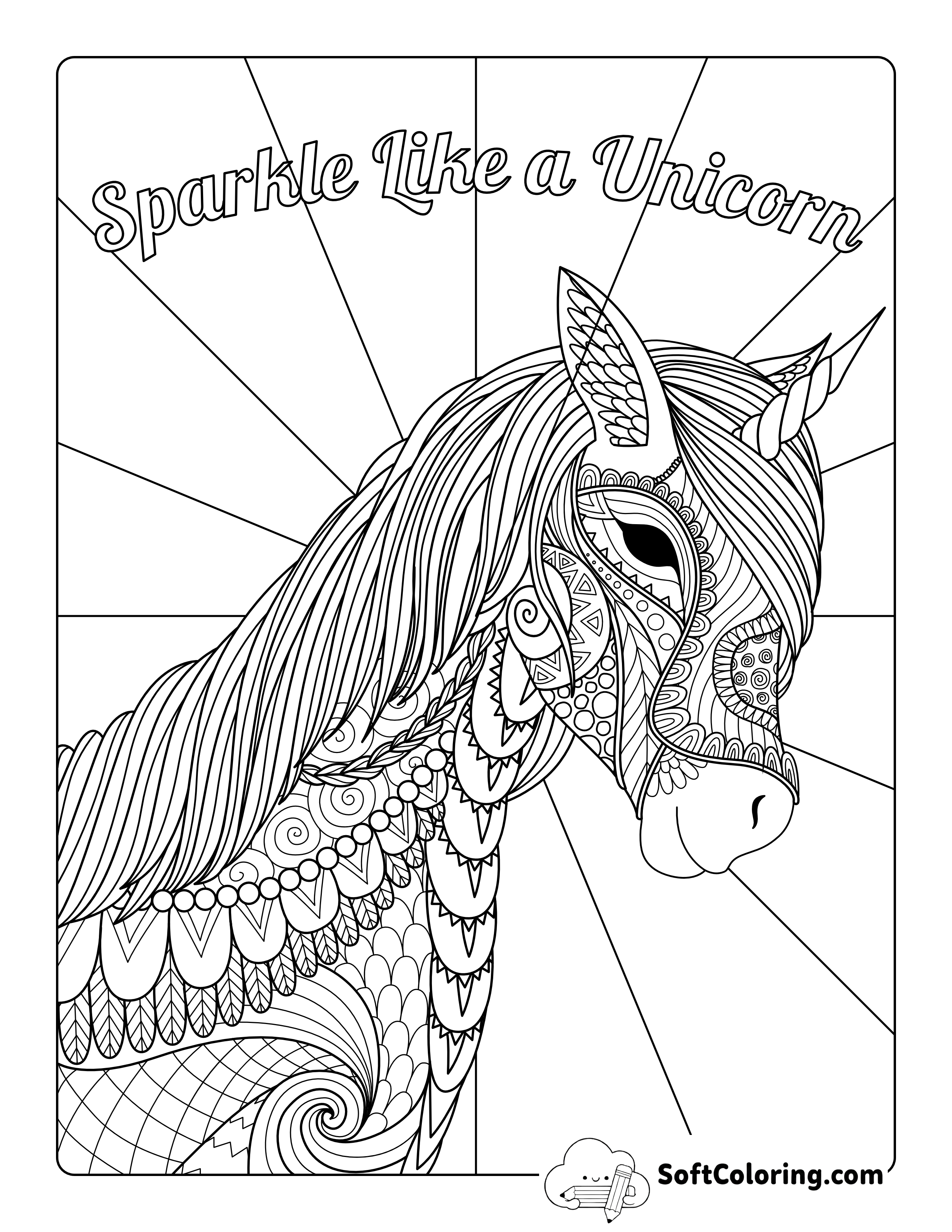 Unicorn Zentangle for Adults to Color