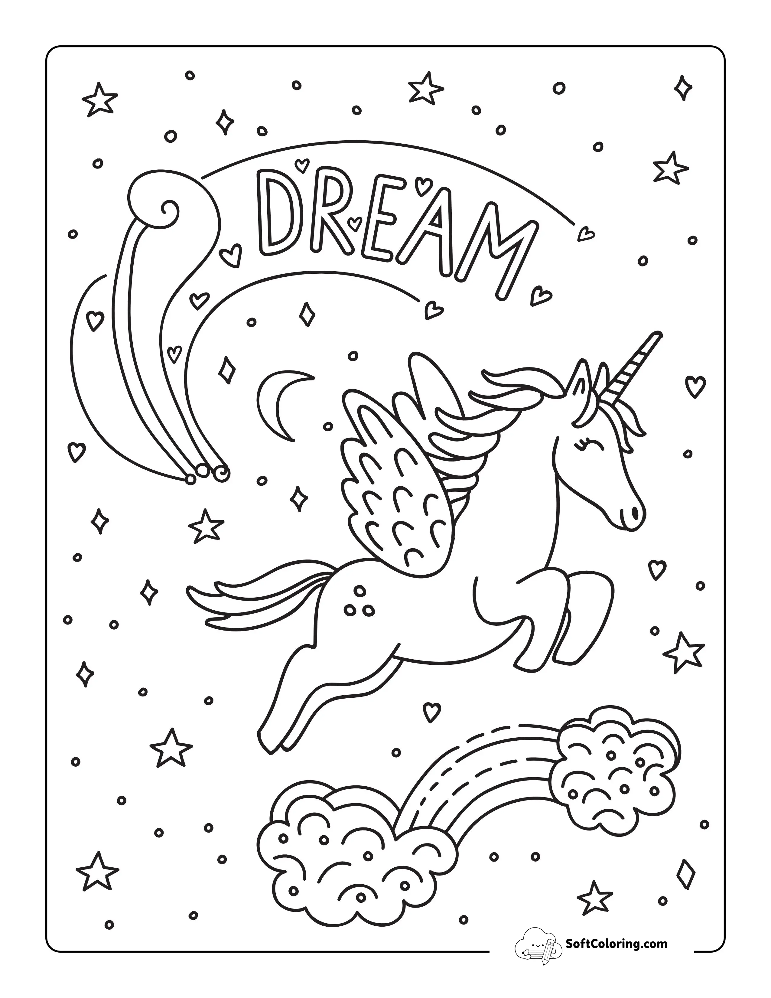 Dreams Unicorn Coloring Page
