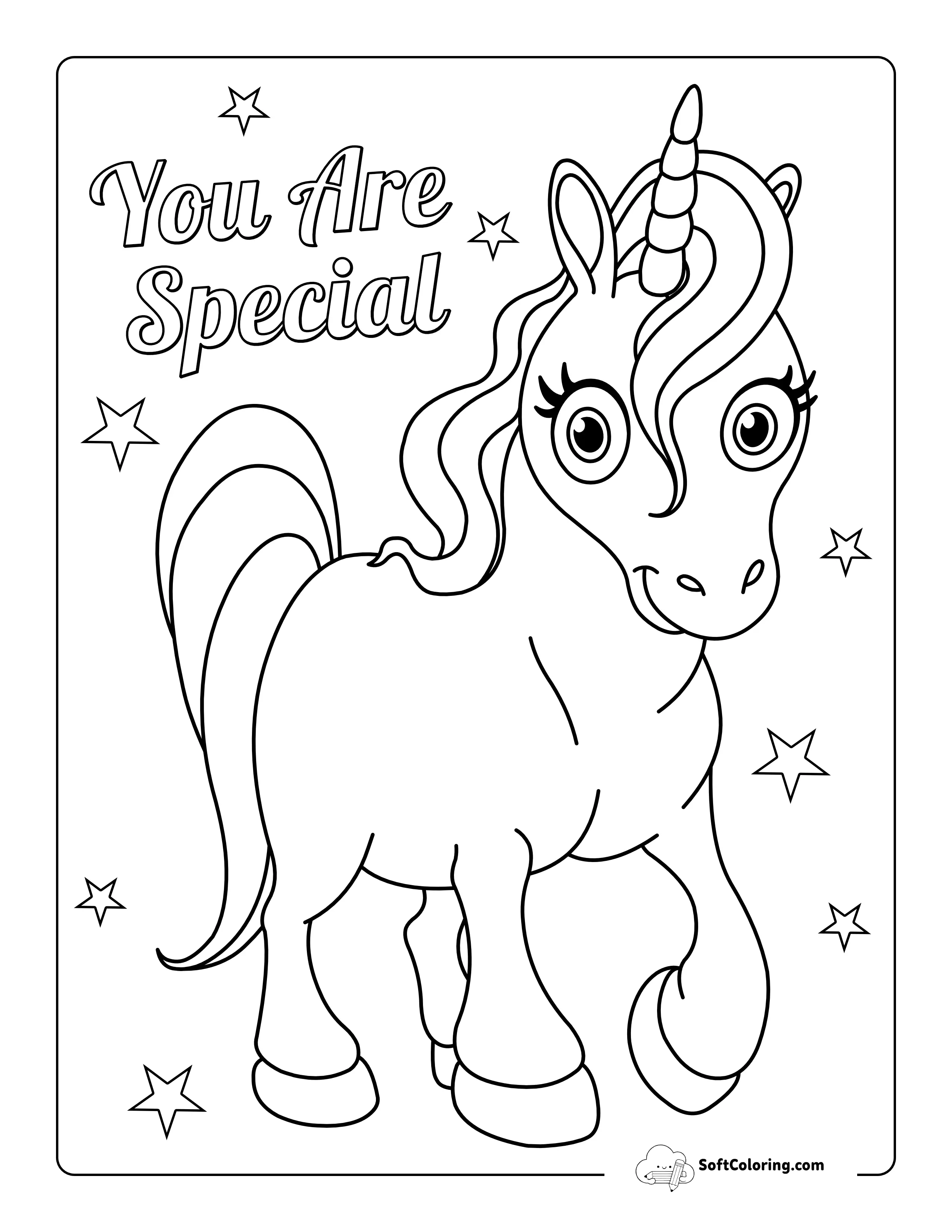 Cute Unicorn Drawing Printable Coloring Page