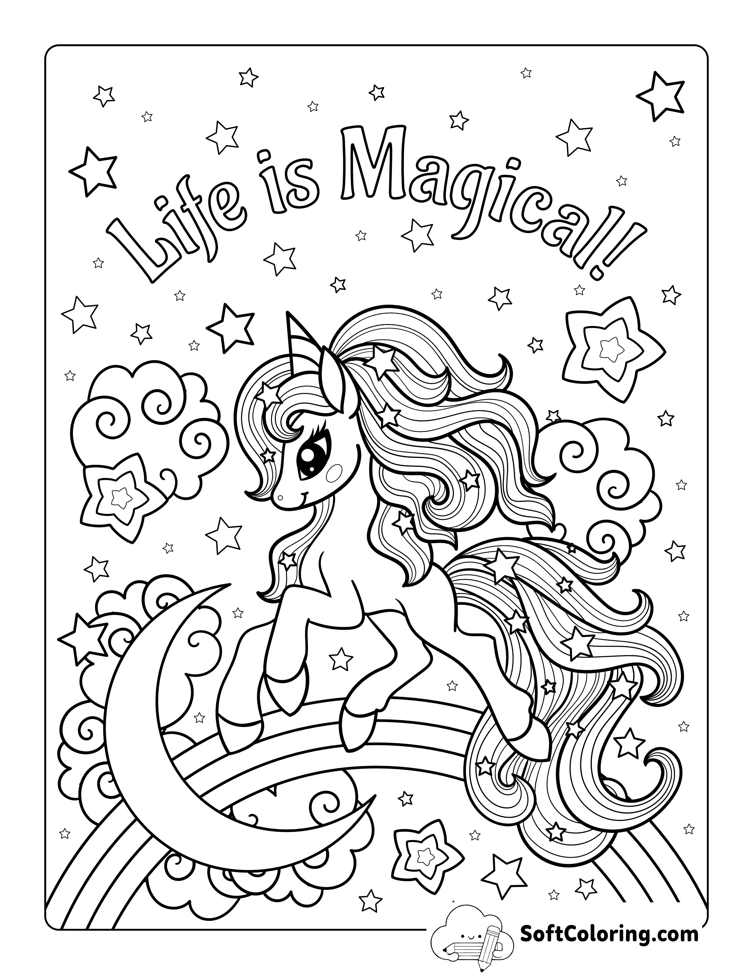 Magical Rainbow Unicorn Coloring Sheet