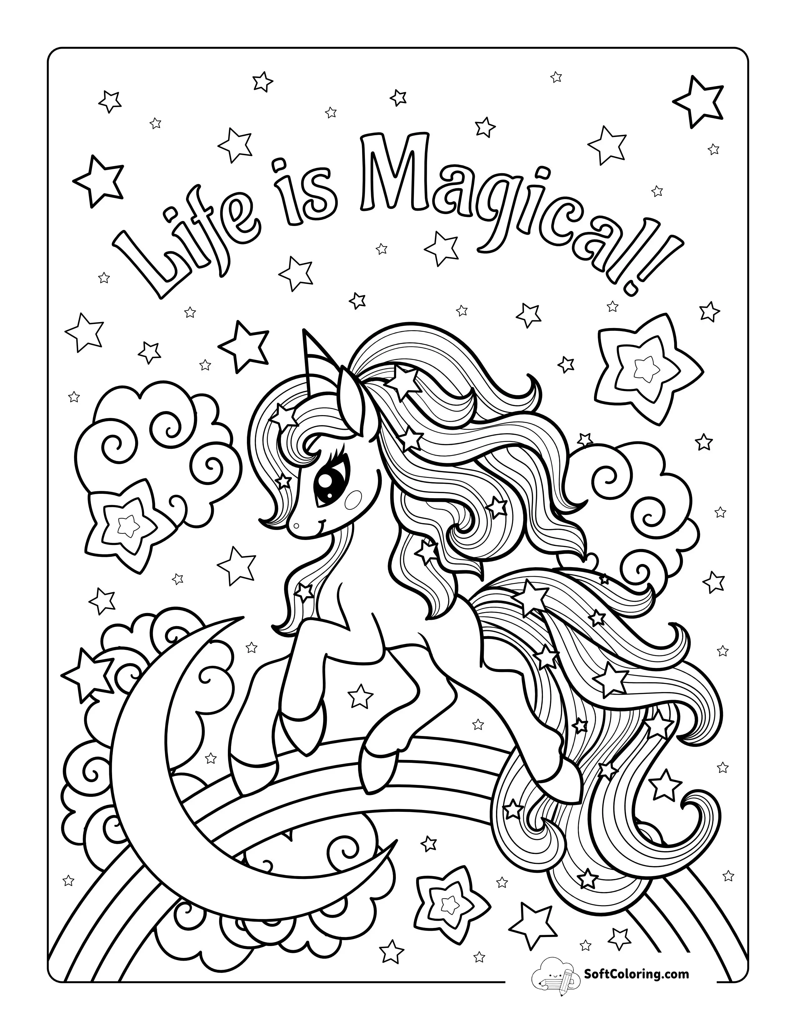Magical Rainbow Unicorn Coloring Sheet