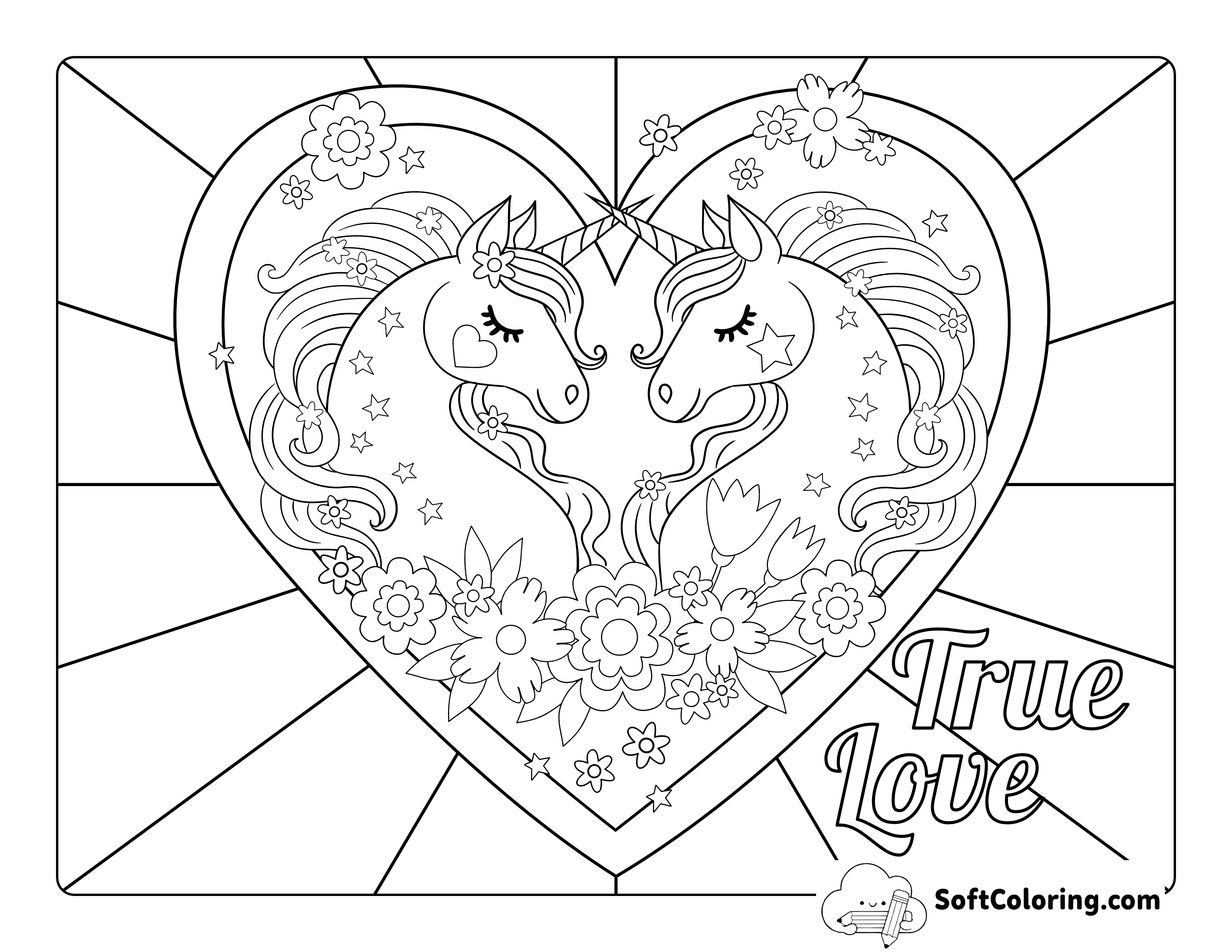 Unicorns in Love Coloring Page