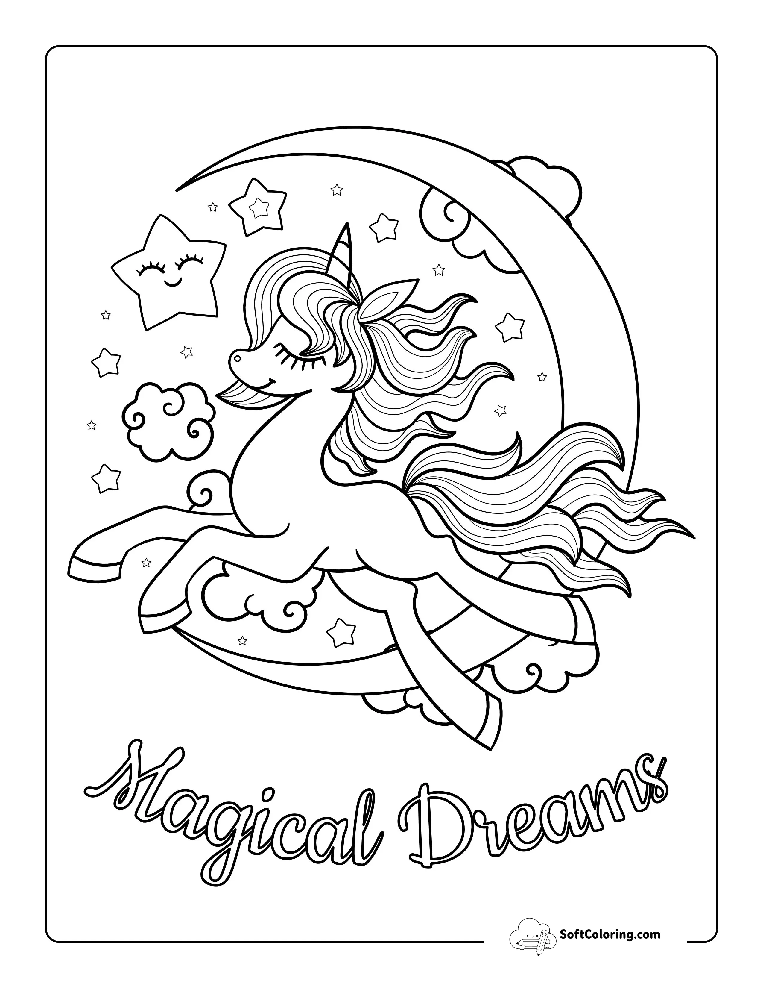 "Magical Dreams" Unicorn Coloring Page