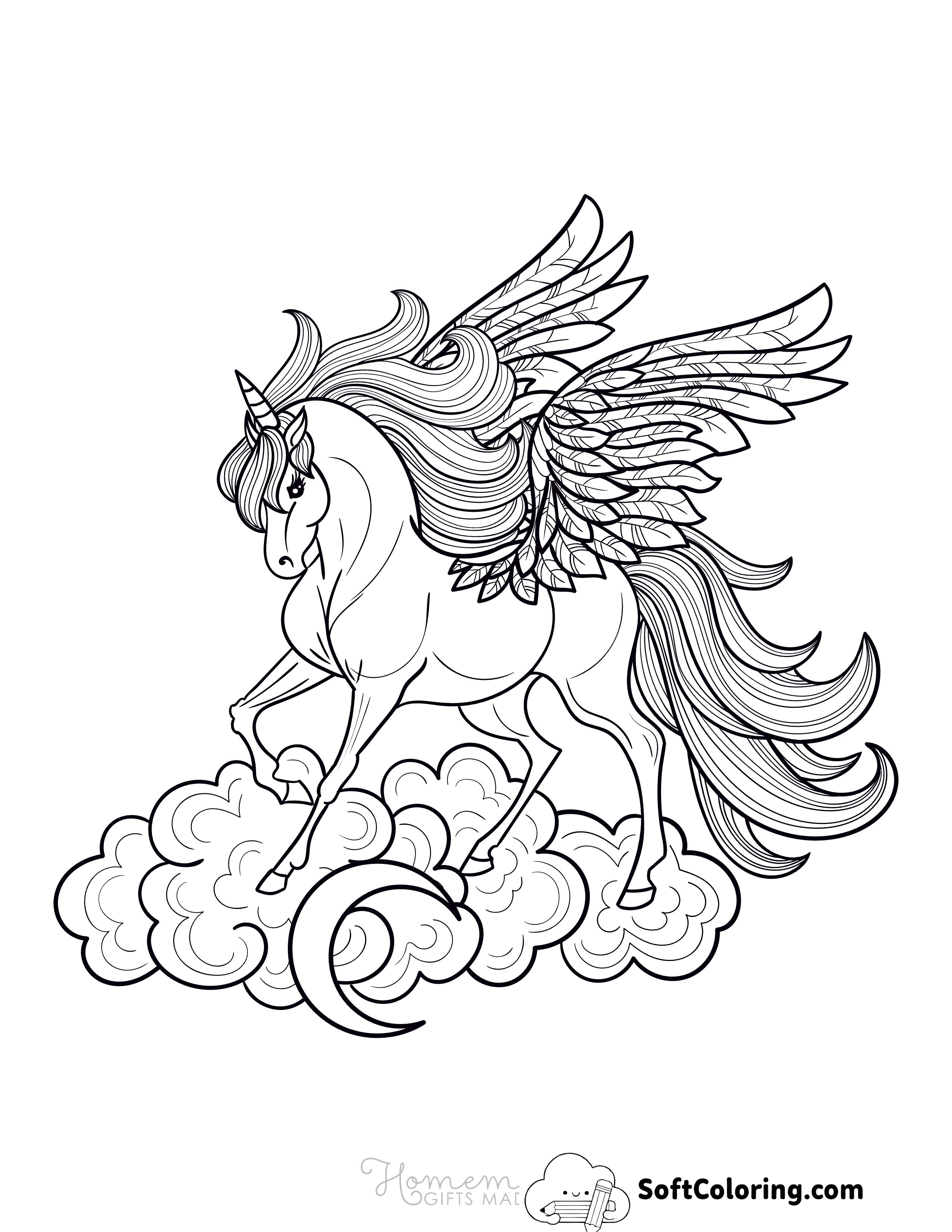 Majestic Winged Unicorn Coloring Page