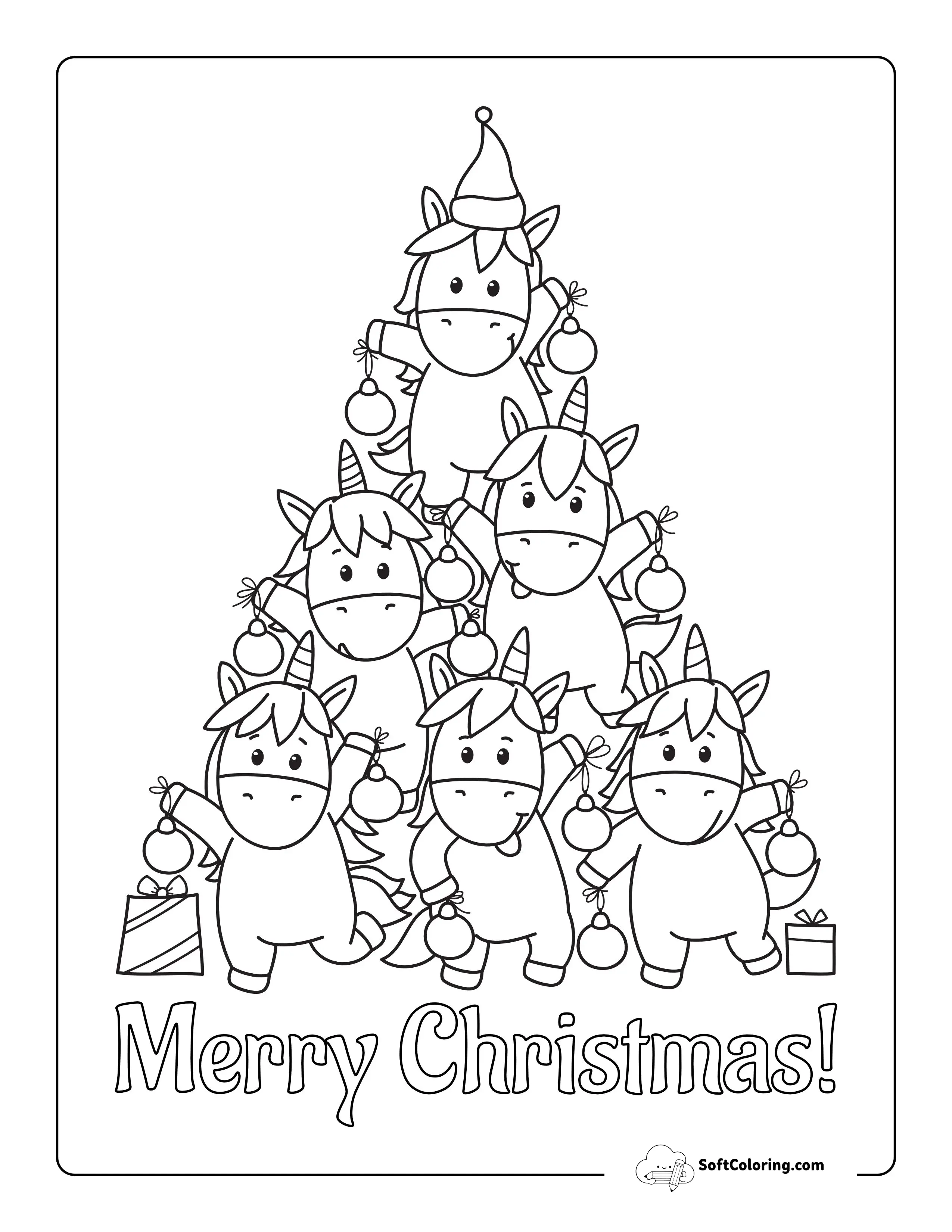 Unicorn Christmas Tree Coloring Sheet