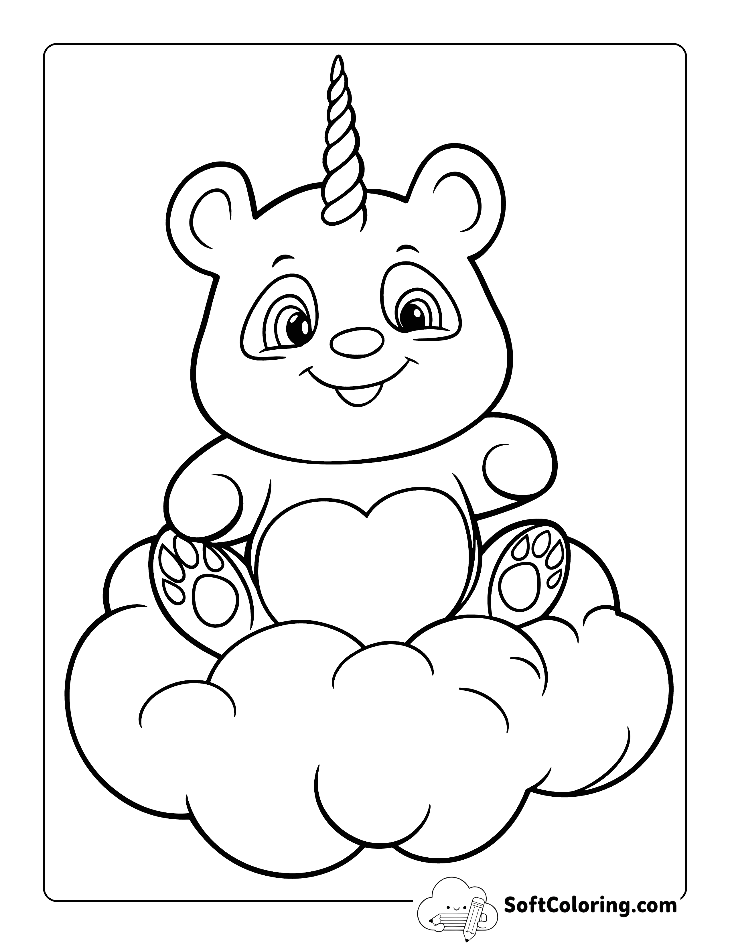 Kawaii Panda Unicorn Coloring Page