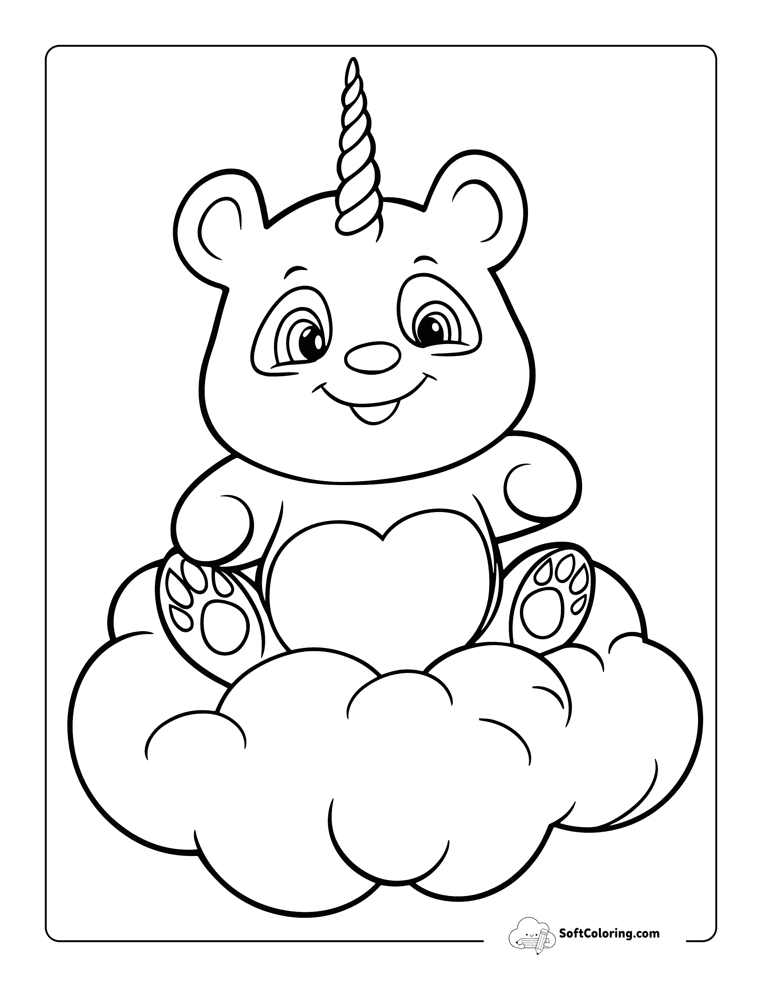 Kawaii Panda Unicorn Coloring Page