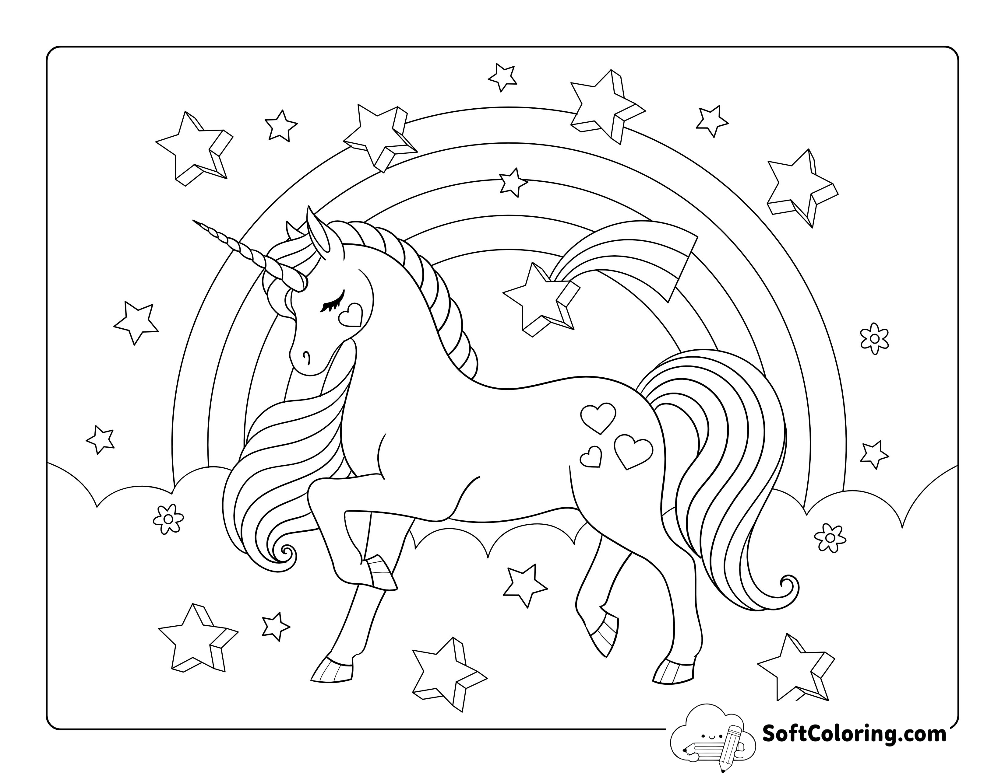 Rainbow Unicorn Coloring Page